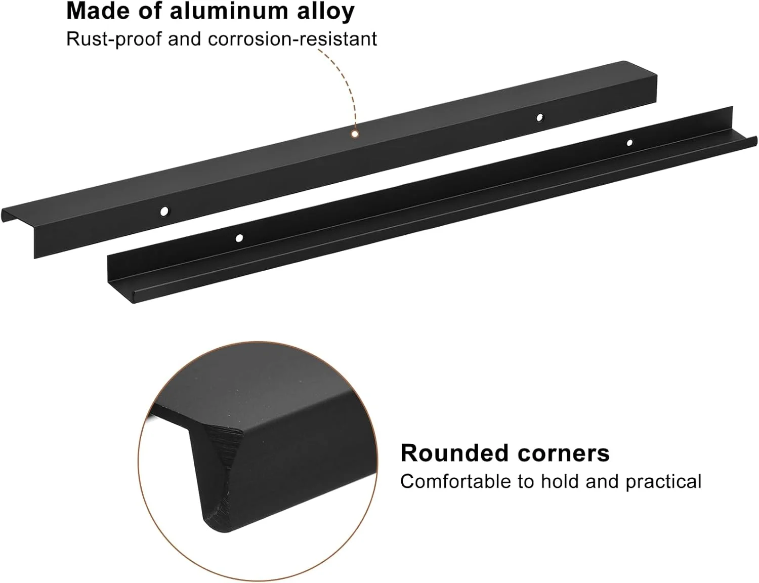 دستگیره مخفی لبه انگشتی کابینت سورسیینگ مپ، 3 عدد 400 میلی متر / 15.75 اینچ آلیاژ آلومینیوم، دستگیره های مخفی نصب شده در پشت کابینت، دستگیره پنهان برای کابینت کشو آشپزخانه منزل، مشکی