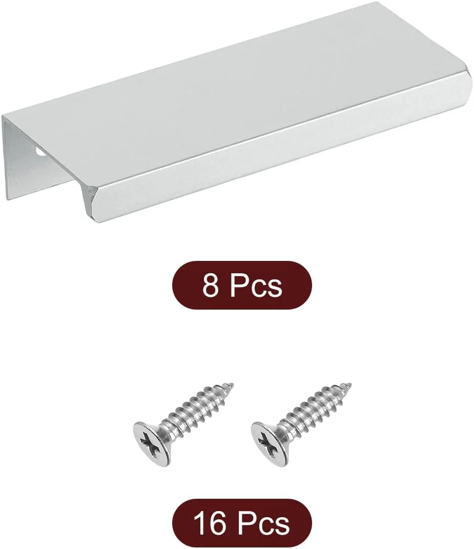 دستگیره لبه انگشتی کابینت سورسیینگ مپ، 8 عدد 80 میلی متری آلیاژ آلومینیوم نصب از پشت دستگیره های مخفی کابینت دستگیره پنهان برای کابینت کشو آشپزخانه منزل، نقره ای
