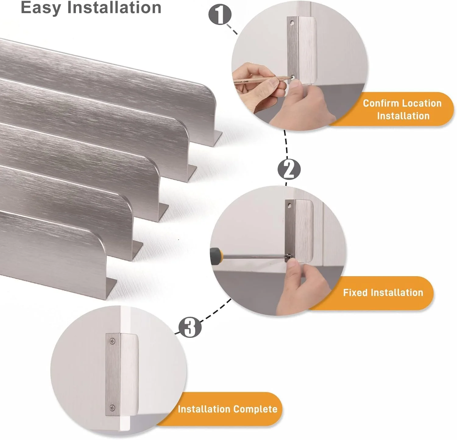 دستگیره مخفی لبه ساتانگا برای کابینت، کشو، دستگیره آلومینیومی درب با نصب پشتی پنهان برای منزل، بسته 5 عددی، نیکل برس خورده مدرن، طول کلی 8 سانتی متر، نصب آسان