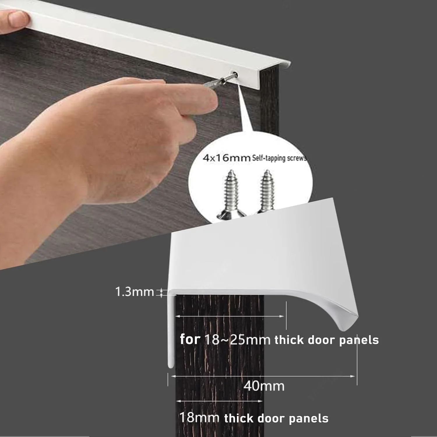 دستگیره مخفی کابینت آشپزخانه SANJIAOJIA، دستگیره درب کمد، کشو، کمد دیواری اتاق خواب، دستگیره لبه انگشتی فرورفته، دستگیره پروفیل، سخت افزار آلومینیومی سفید براق (طول: 200 میلی متر)