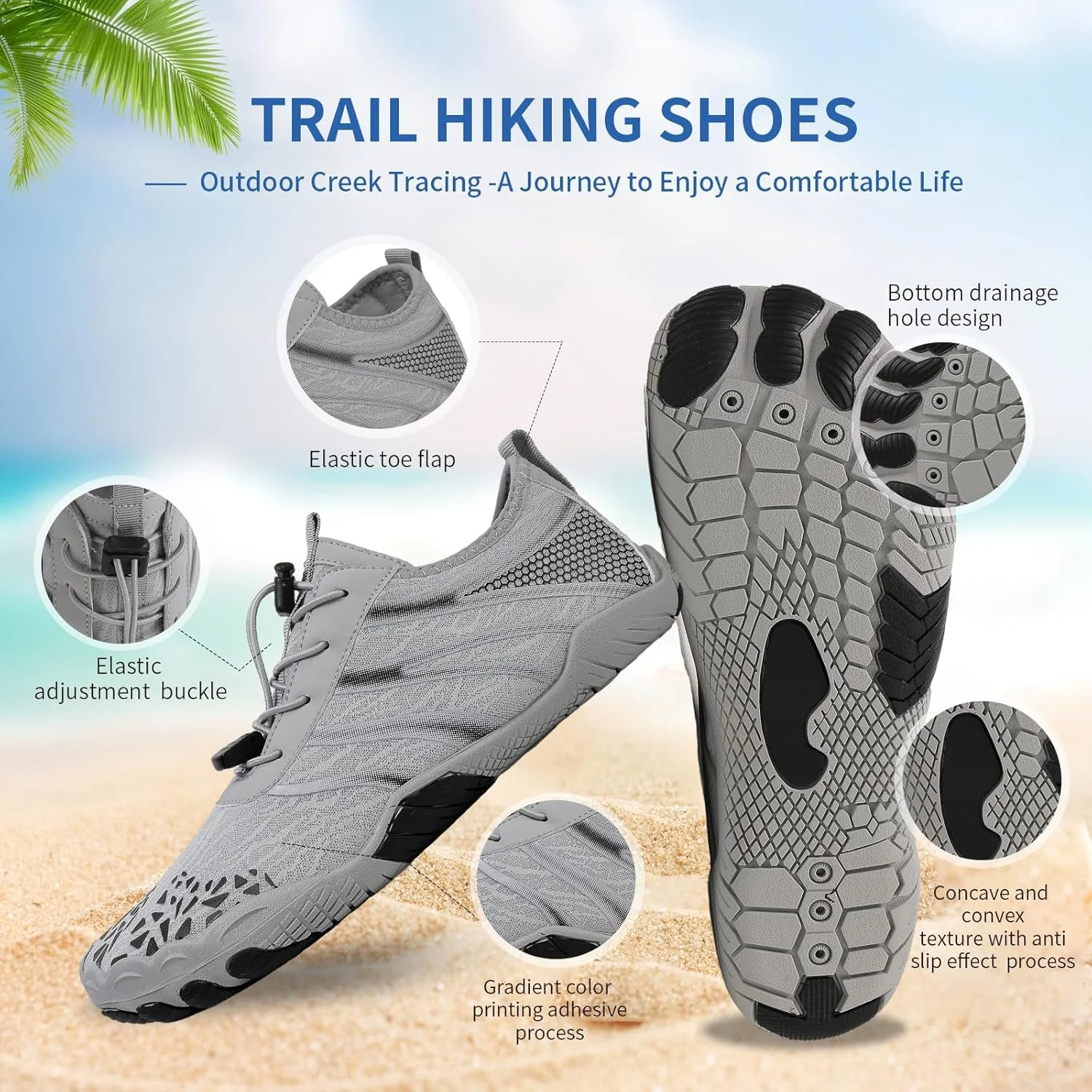 کفش های پیاده روی بارهفوت KASTWAVE برای زنان و مردان، تنفسی، ضد لغزش، کفش ورزشی با فضای پنجه، کفش های آبی برای پیاده روی، مناسب برای نوروپاتی، راحتی زمینی، زیره صفر، سایز 43 EU پهن