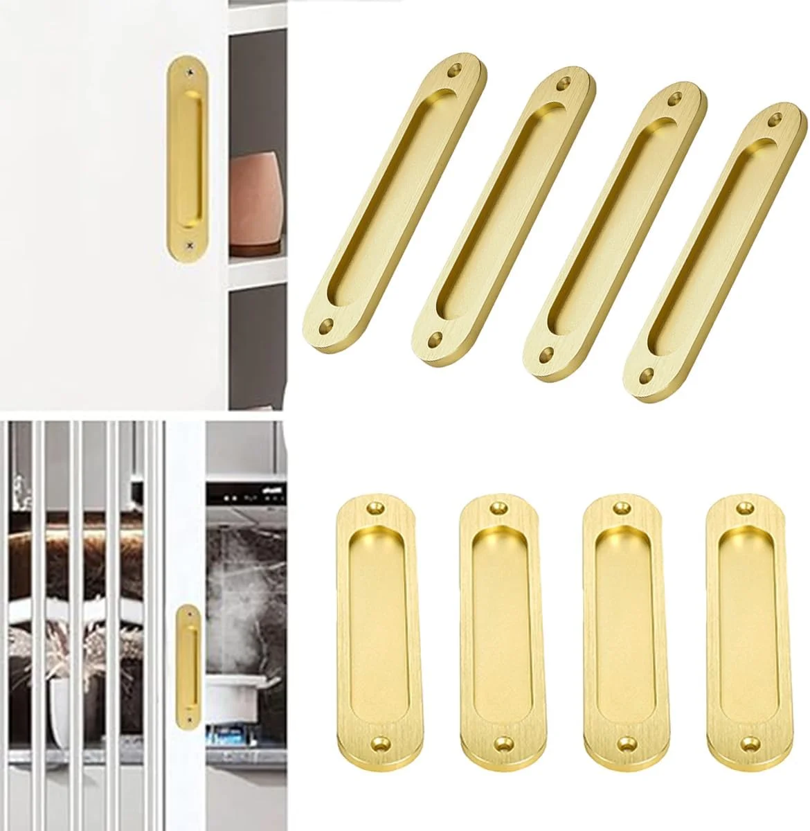 دستگیره های توکار انگشتی، بسته 4 عددی، 15 سانتی متری، آلیاژ آلومینیوم، مناسب درب های کشویی کمد، درب انبار، کمد، کابینت، پنجره، دستگیره های بیضی توکار