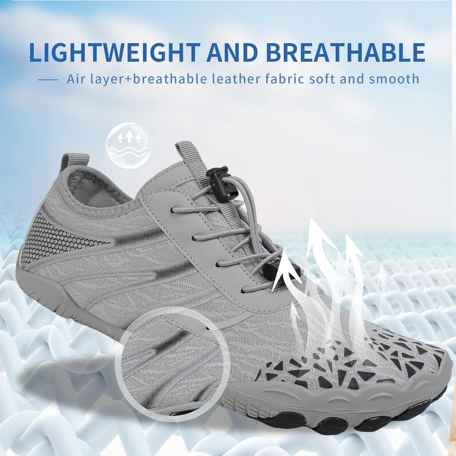 کفش های پیاده روی بارهفوت KASTWAVE برای زنان و مردان، تنفسی، ضد لغزش، کفش ورزشی با فضای پنجه، کفش های آبی برای پیاده روی، مناسب برای نوروپاتی، راحتی زمینی، زیره صفر، سایز 43 EU پهن