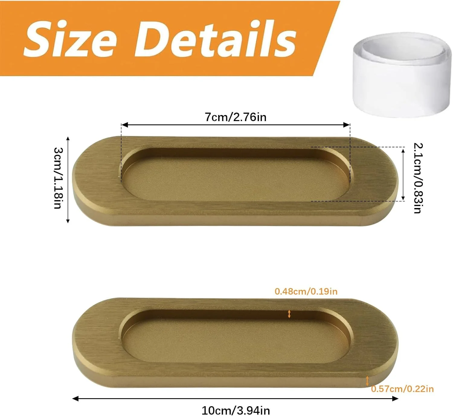 دستگیره کشویی بیضی شکل خود چسب MOROBOR، 4 عدد دستگیره توکار مخفی آلیاژ آلومینیوم برای درب کشویی انبار، کمد و کشوها (طلایی برنزی، 100 میلی متر)