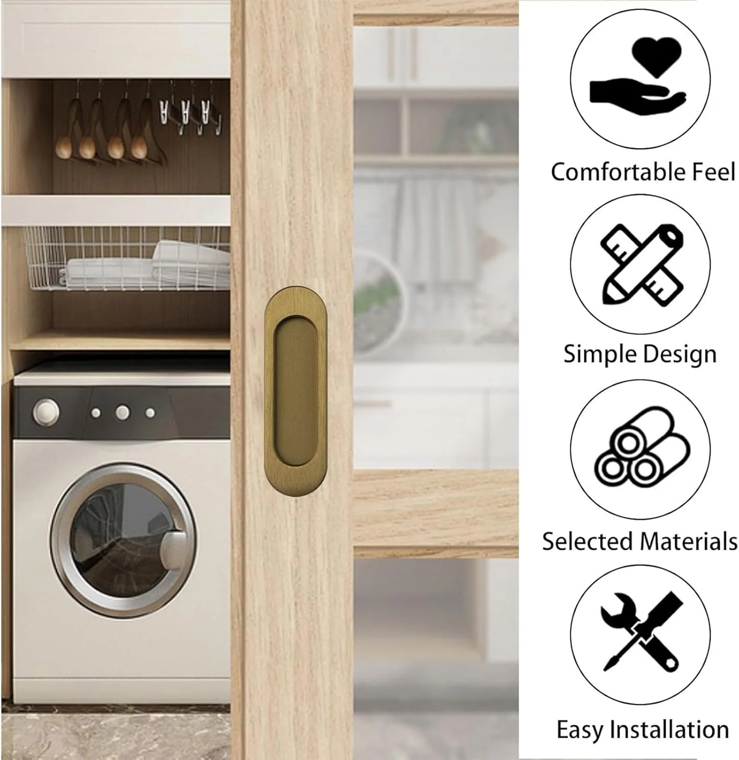 دستگیره کشویی بیضی شکل خود چسب MOROBOR، 4 عدد دستگیره توکار مخفی آلیاژ آلومینیوم برای درب کشویی انبار، کمد و کشوها (طلایی برنزی، 100 میلی متر)