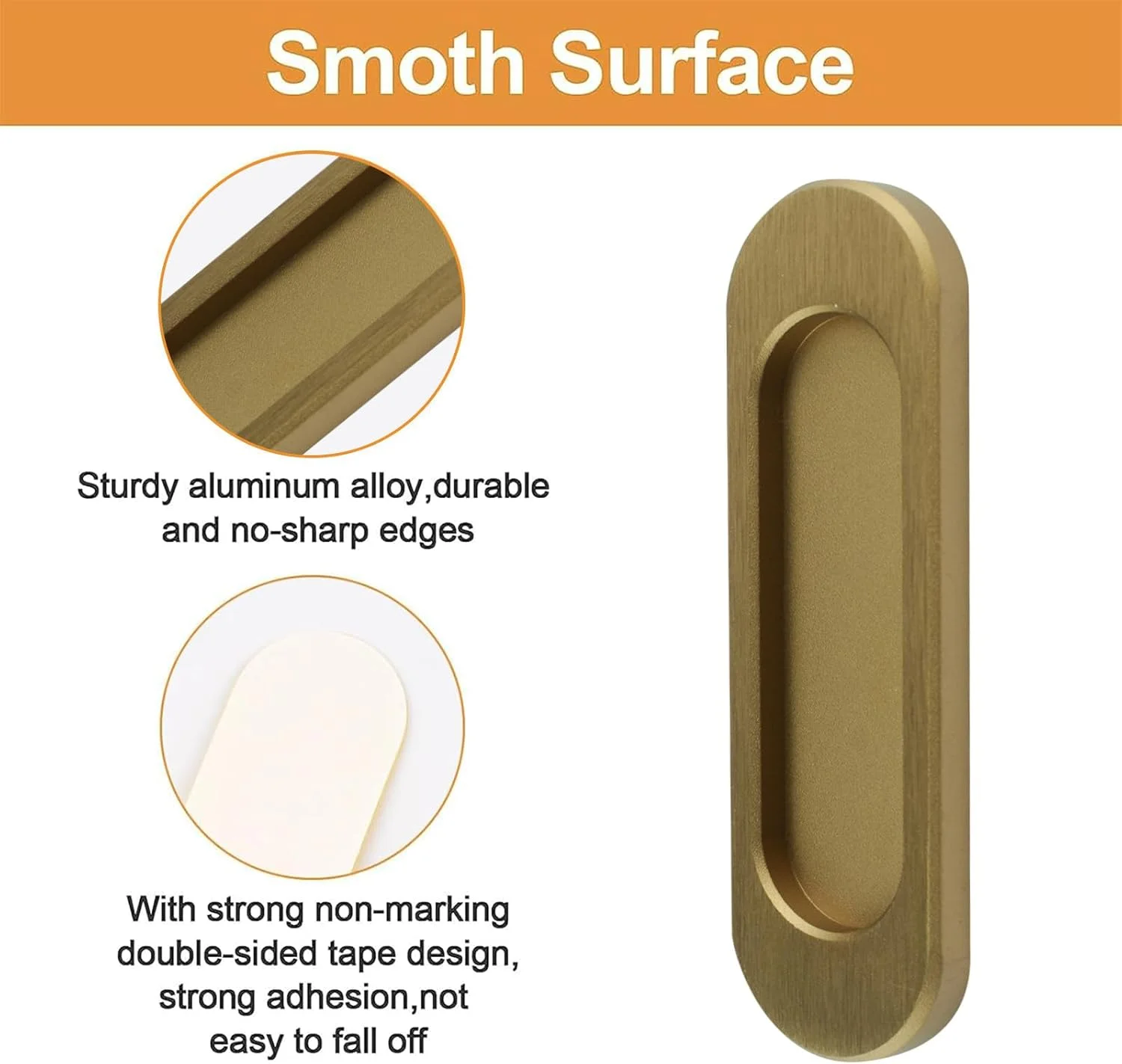 دستگیره کشویی بیضی شکل خود چسب MOROBOR، 4 عدد دستگیره توکار مخفی آلیاژ آلومینیوم برای درب کشویی انبار، کمد و کشوها (طلایی برنزی، 100 میلی متر)