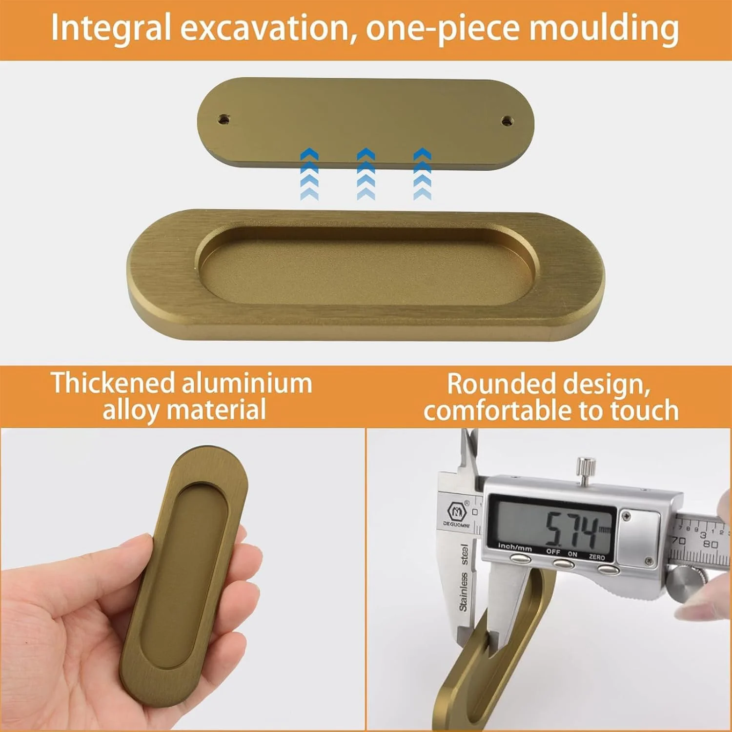دستگیره کشویی بیضی شکل خود چسب MOROBOR، 4 عدد دستگیره توکار مخفی آلیاژ آلومینیوم برای درب کشویی انبار، کمد و کشوها (طلایی برنزی، 100 میلی متر)
