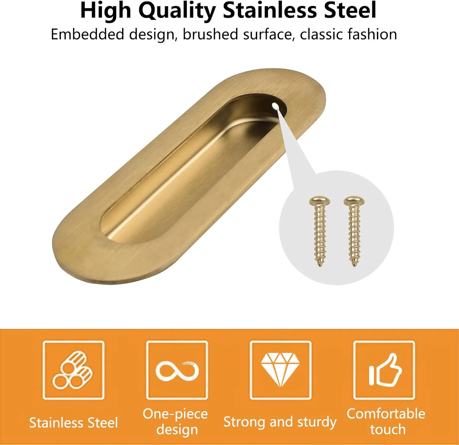 دستگیره توکار استیل طلایی مات MOROBOR، 2 عددی، دستگیره درب کشویی بیضی شکل فرورفته با پیچ های مخفی برای کشو کمد و کمد لباس دستگیره توکار استیل طلایی مات MOROBOR، 2 عددی، دستگیره درب کشویی بیضی شکل فرورفته با پیچ های مخفی برای کشو کمد و کمد لباس