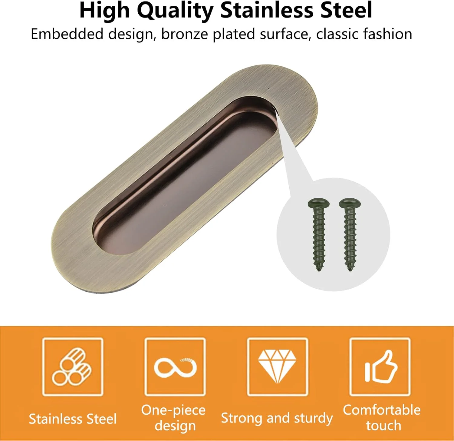 دستگیره کابینت MOROBOR، 2 عدد فولاد ضد زنگ برنزی بیضی شکل با سوراخ جانبی توکار دستگیره درب کشویی فرورفته با پیچ های مخفی برای کمد کشو و کمد لباس دستگیره کابینت MOROBOR، 2 عدد فولاد ضد زنگ برنزی بیضی شکل با سوراخ جانبی توکار دستگیره درب کشویی فرورفته با پیچ های مخفی برای کمد کشو و کمد لباس