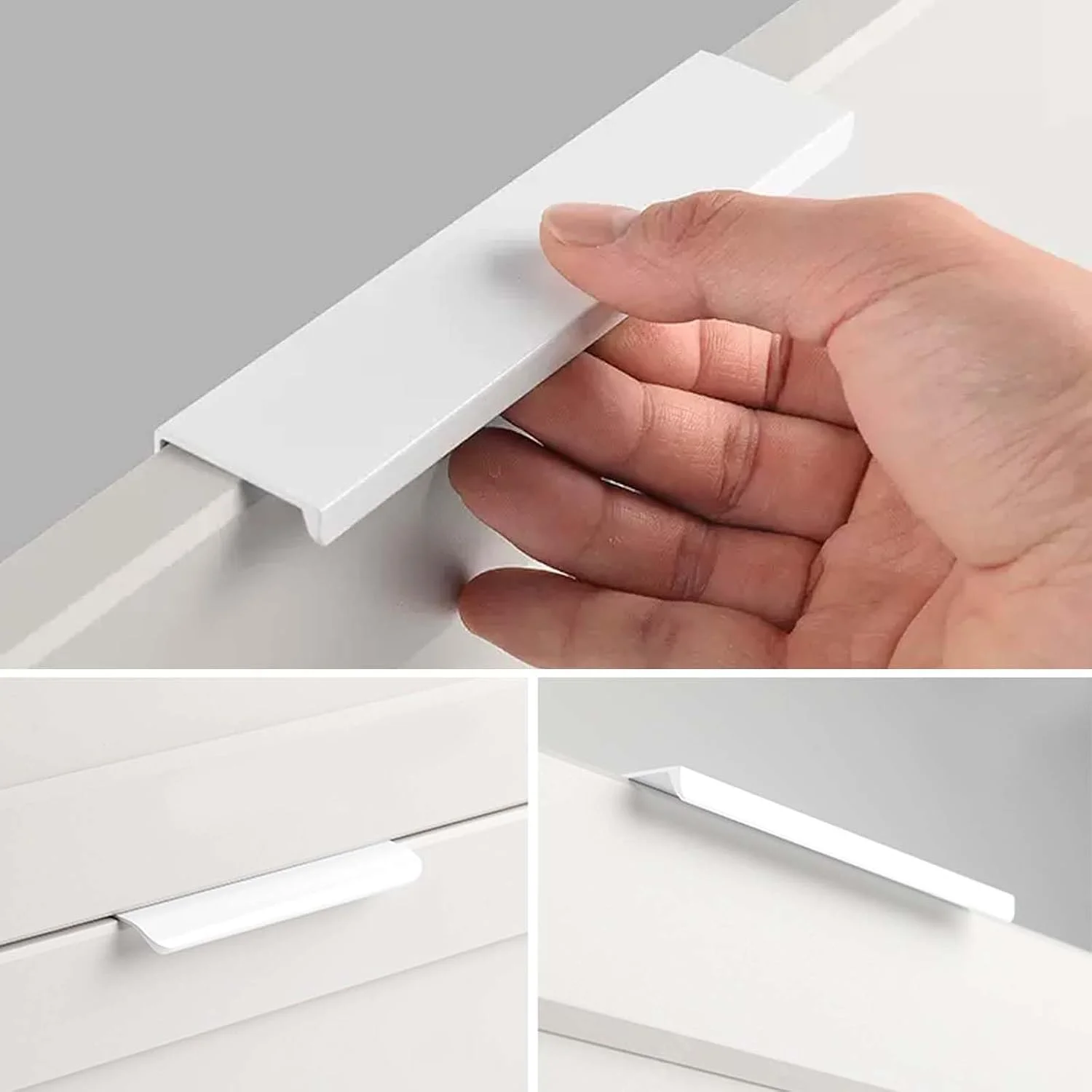 دستگیره لبه انگشتی Nivofu، 6 عدد دستگیره مخفی کابینت، دستگیره های توکار کابینت 120 میلی متر، دستگیره آلومینیومی، با 12 پیچ، دستگیره کشو برای کمد، کابینت، اتاق خواب (سفید)