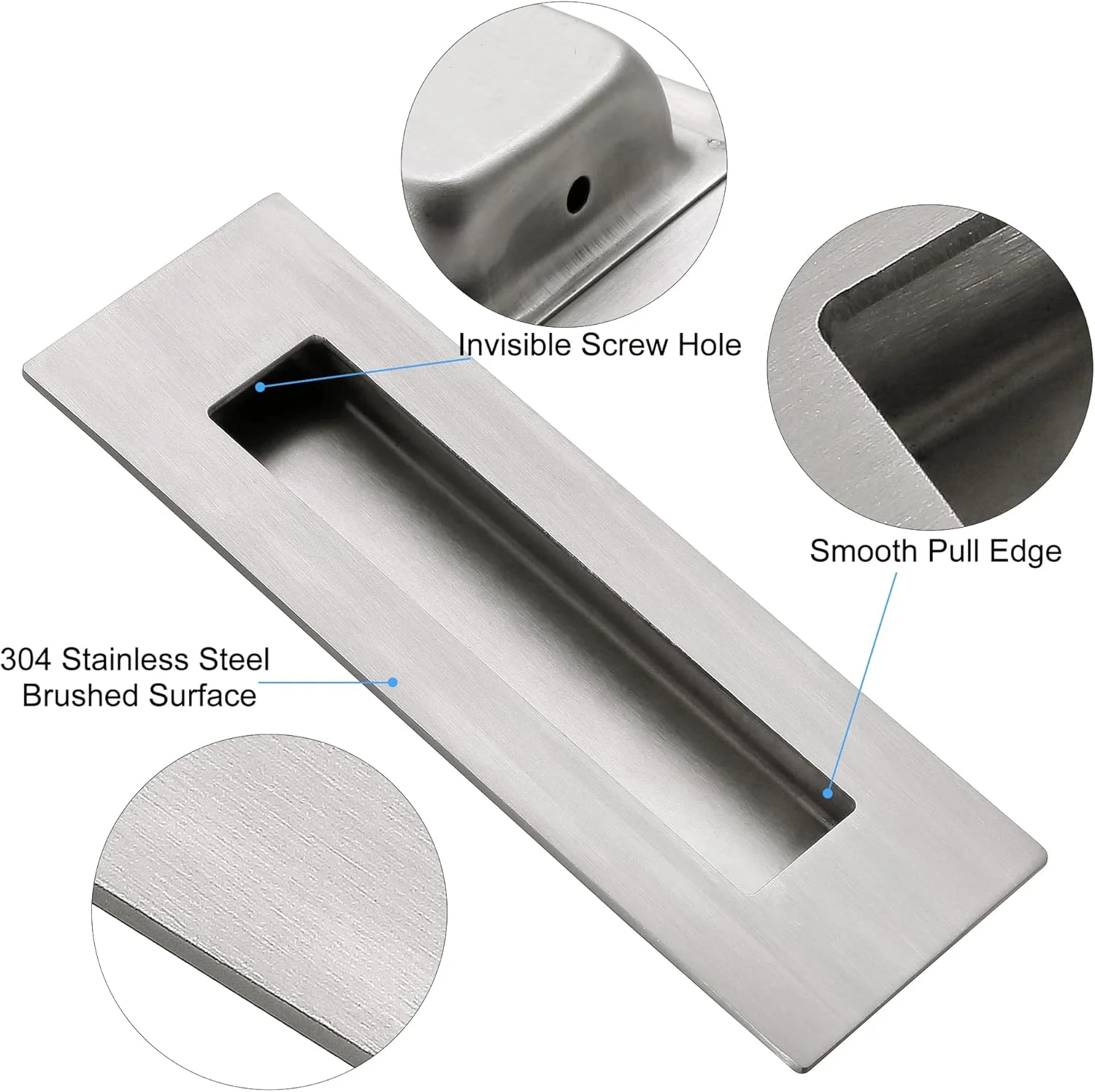 دستگیره های توکار انگشتی 6 اینچی Malimali برای درب های کشویی، درب کمد، دستگیره درب انبار کشویی، سخت افزار دستگیره مستطیلی استیل ضد زنگ برس خورده (2 عدد)