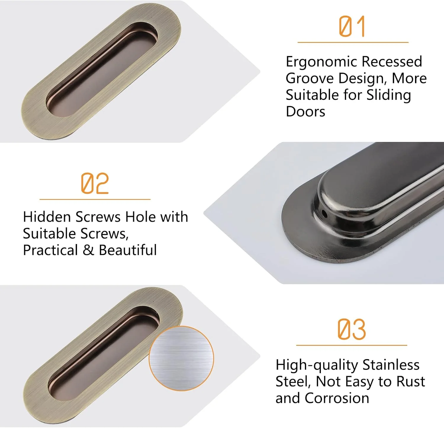 دستگیره کابینت MOROBOR، 2 عدد فولاد ضد زنگ برنزی بیضی شکل با سوراخ جانبی توکار دستگیره درب کشویی فرورفته با پیچ های مخفی برای کمد کشو و کمد لباس دستگیره کابینت MOROBOR، 2 عدد فولاد ضد زنگ برنزی بیضی شکل با سوراخ جانبی توکار دستگیره درب کشویی فرورفته با پیچ های مخفی برای کمد کشو و کمد لباس