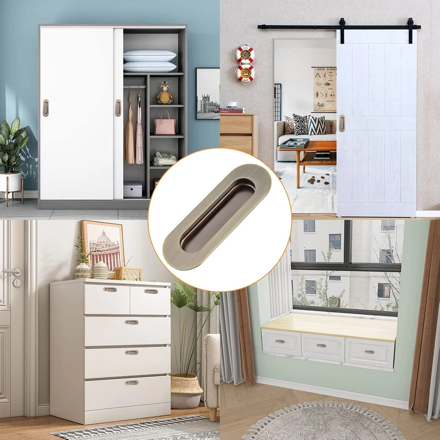 دستگیره کابینت MOROBOR، 2 عدد فولاد ضد زنگ برنزی بیضی شکل با سوراخ جانبی توکار دستگیره درب کشویی فرورفته با پیچ های مخفی برای کمد کشو و کمد لباس دستگیره کابینت MOROBOR، 2 عدد فولاد ضد زنگ برنزی بیضی شکل با سوراخ جانبی توکار دستگیره درب کشویی فرورفته با پیچ های مخفی برای کمد کشو و کمد لباس