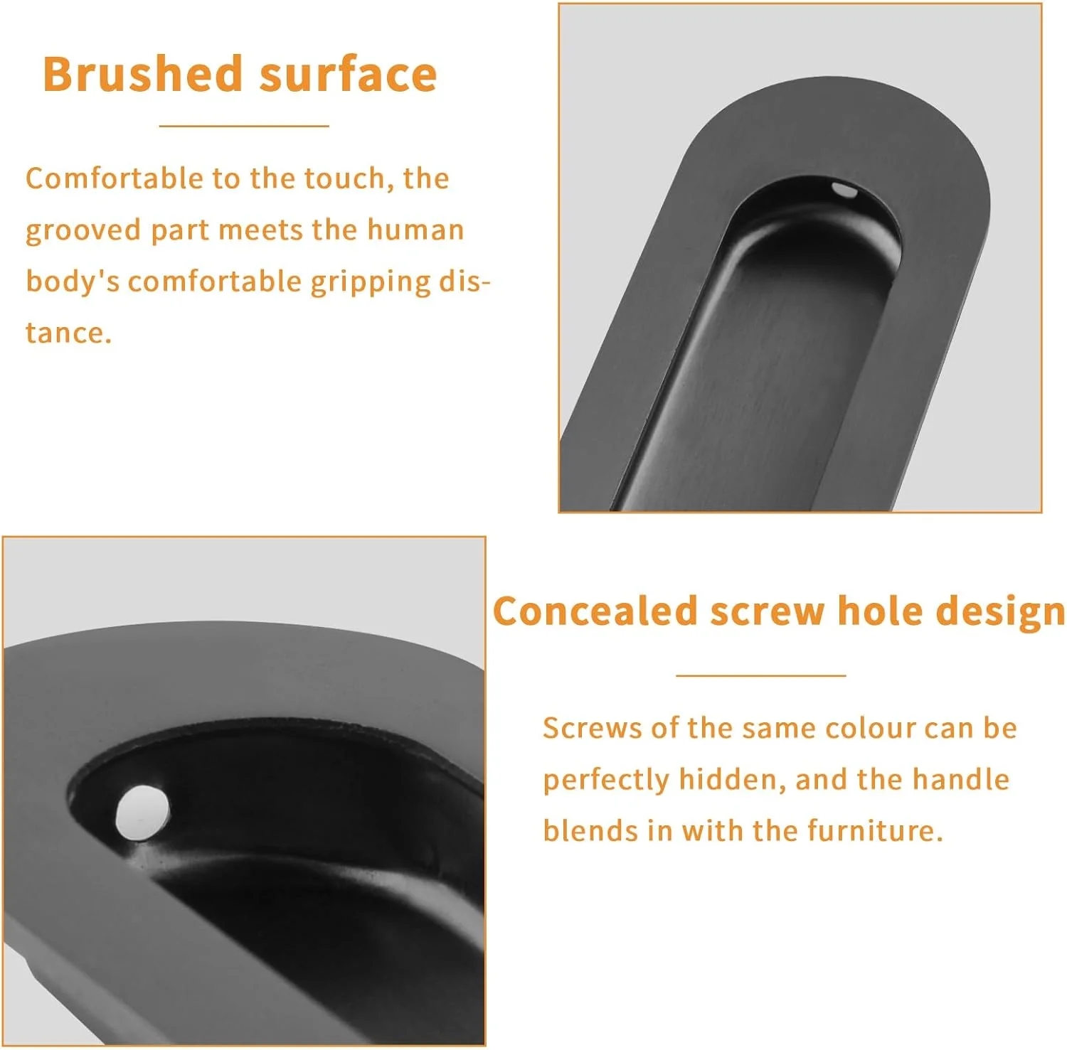 دستگیره های توکار درب کشویی MOROBOR، بسته 2 عددی، خاکستری، دستگیره های انگشتی فرورفته برای درب کابینت، کمد، دراور، استیل ضد زنگ بیضی شکل دستگیره های توکار درب کشویی MOROBOR، بسته 2 عددی، خاکستری، دستگیره های انگشتی فرورفته برای درب کابینت، کمد، دراور، استیل ضد زنگ بیضی شکل