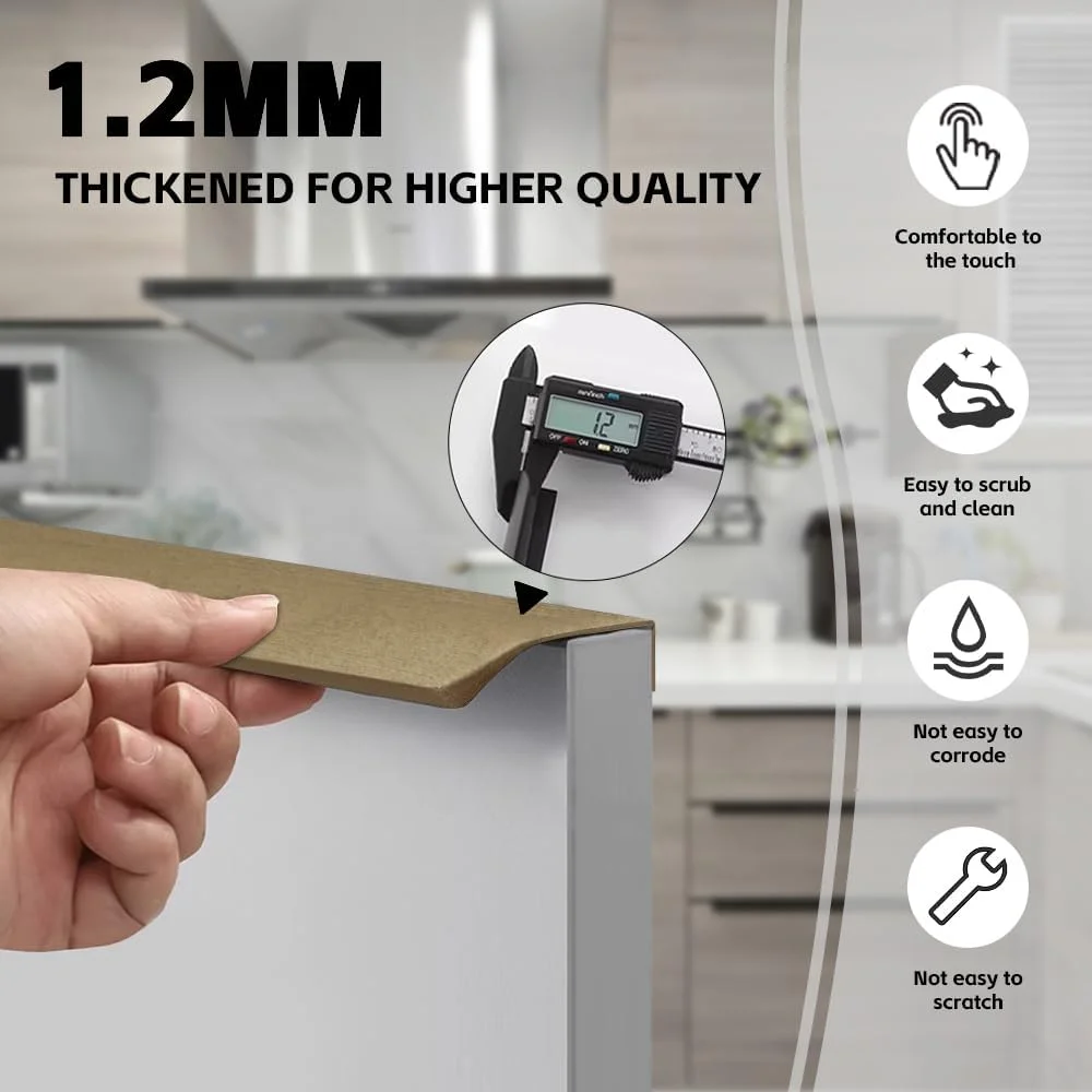 دستگیره لبه ای کابینت MATOYA، دستگیره مخفی کشو - دستگیره تخت کابینت برای نصب آسان - دستگیره کابینت آلیاژ آلومینیوم مدرن برای ارتقاء مبلمان آشپزخانه (8 عدد، برنزی، 120 میلی متر / 4.72 اینچ)