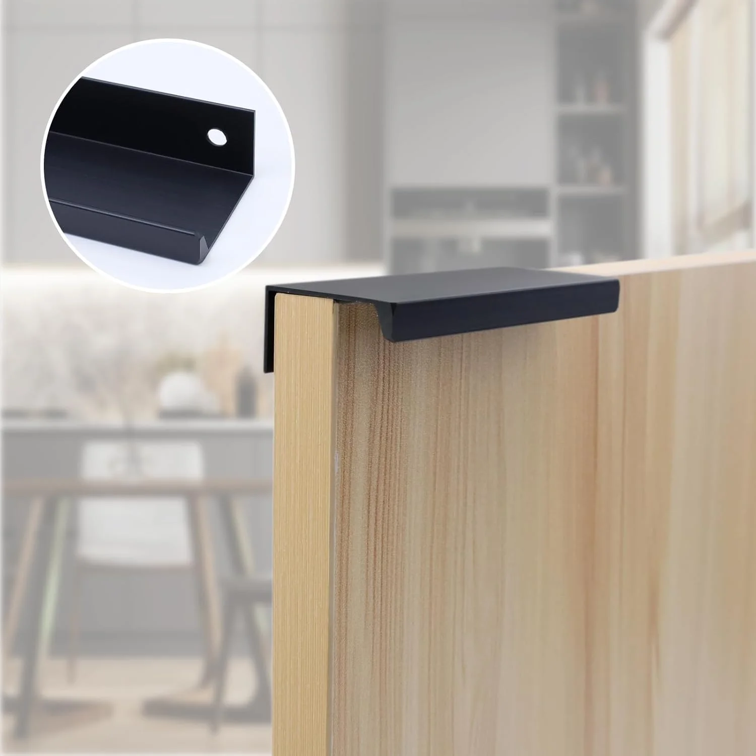 دستگیره های لبه ای LC LICTOP برای کابینت، دستگیره های زبانه ای انگشتی آلیاژ آلومینیوم 1.97 اینچی، دستگیره های مخفی کشو برای آشپزخانه، کمد، جالباسی، فاصله سوراخ 1.26 اینچ، 30 عدد دستگیره لبه ای مشکی