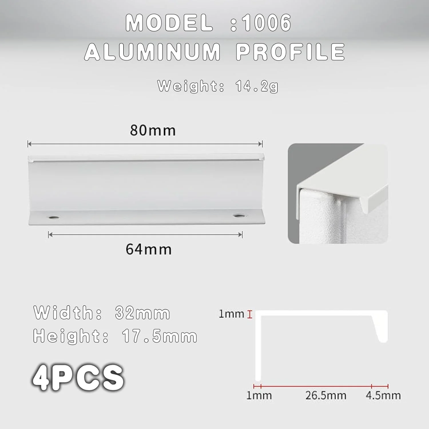 دستگیره های انگشتی KASTWAVE، بسته 4 عددی - دستگیره های آلومینیومی سفید براق کابینت، نصب آسان دستگیره های مخفی با شکل ساده، ایده آل برای کابینت آشپزخانه، کشو، میز کنار تخت و موارد دیگر
