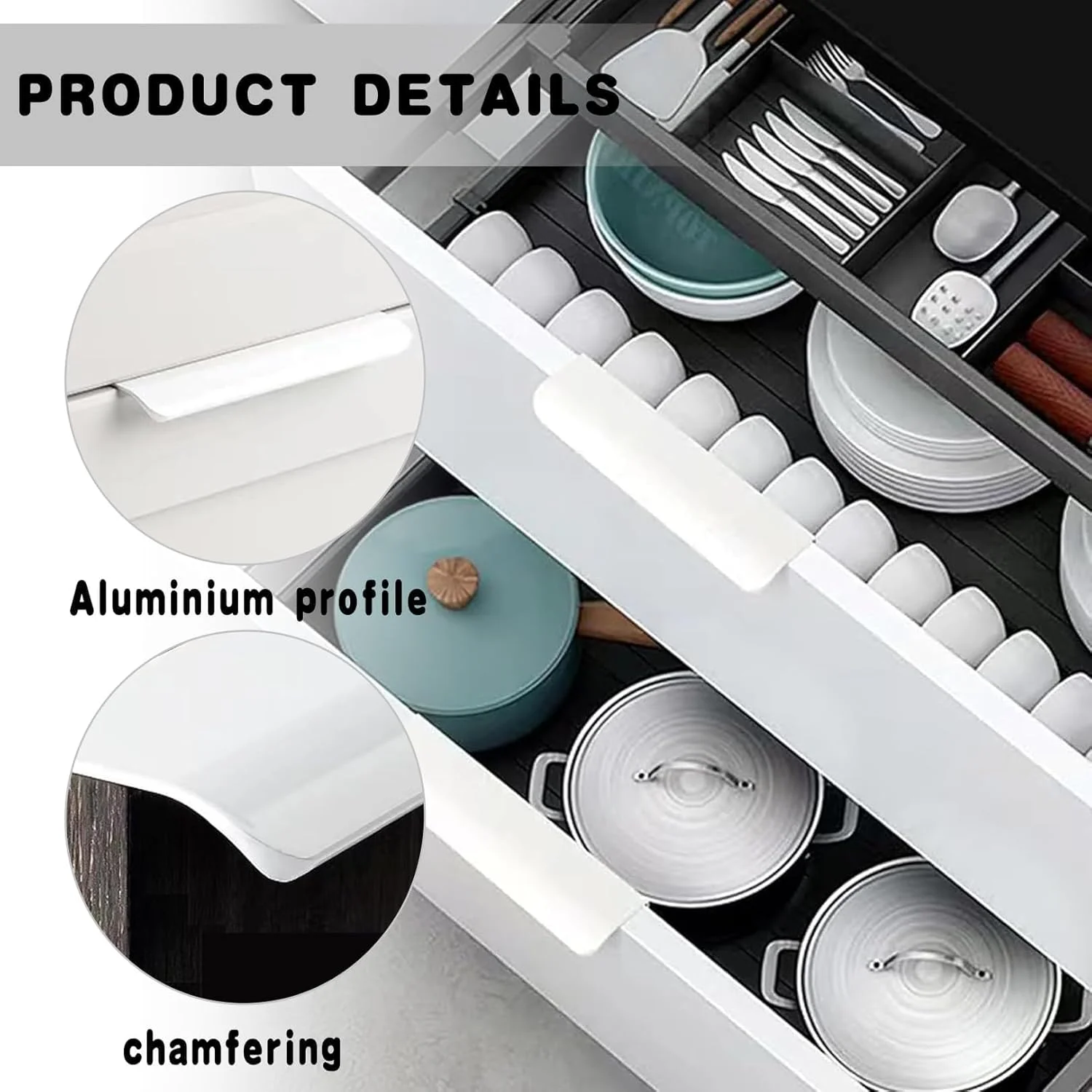 دستگیره های انگشتی KASTWAVE، بسته 4 عددی - دستگیره های آلومینیومی سفید براق کابینت، نصب آسان دستگیره های مخفی با شکل ساده، ایده آل برای کابینت آشپزخانه، کشو، میز کنار تخت و موارد دیگر