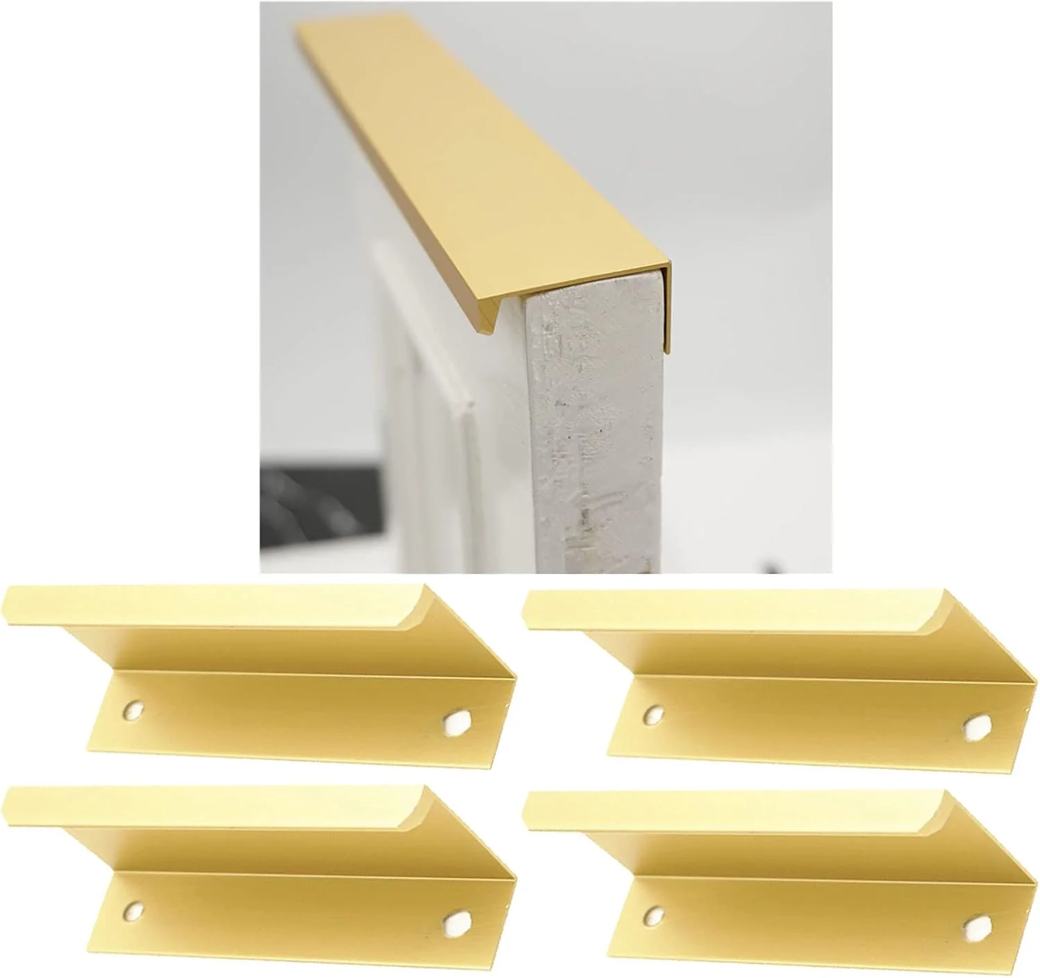 دستگیره مخفی 5 عددی، دستگیره کابینت، دستگیره های آلومینیومی پنهان، دستگیره کشو، دستگیره لبه انگشتی مدرن، دستگیره طلایی کابینت مبلمان آشپزخانه (5 عدد طول 250 میلی متر)