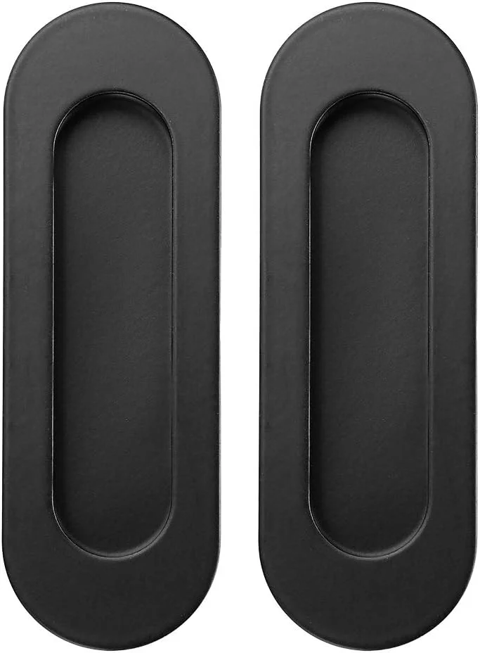 IGNPION ست 2 عددی دستگیره توکار درب کشویی استیل ضد زنگ، دستگیره های بیضی شکل فرورفته برای درب، کابینت یا کشو (مشکی)