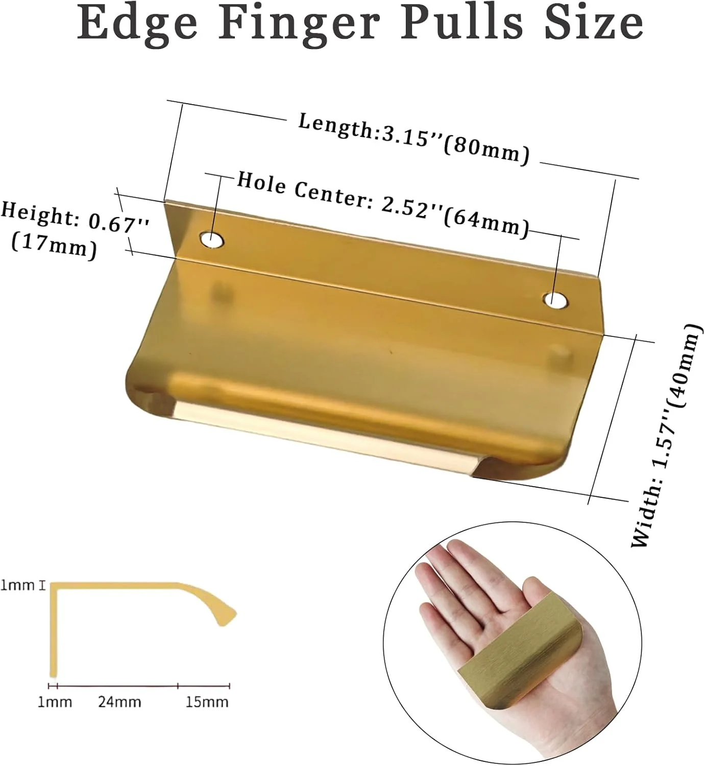 دستگیره مخفی لبه ای چسبی طلایی Hapforever، بسته 5 عددی، مناسب کابینت، دستگیره های تخت و مخفی آشپزخانه، بدون نیاز به سوراخ کاری (طول 8 سانتیمتر)