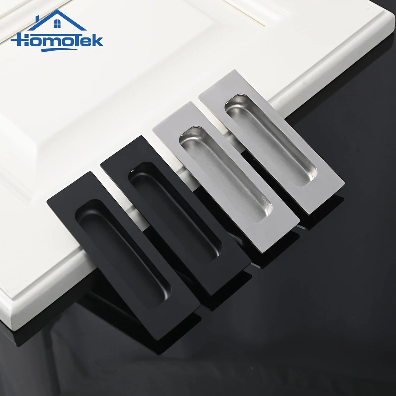 دستگیره توکار کشویی درب کمد HOMOTEK بسته 2 عددی، دستگیره انگشتی فرورفته برای دستگیره های درب کشویی انبار، کشو کابینت مستطیلی نامرئی - سایز کوچک 4.75 اینچ، استیل ضد زنگ برس خورده