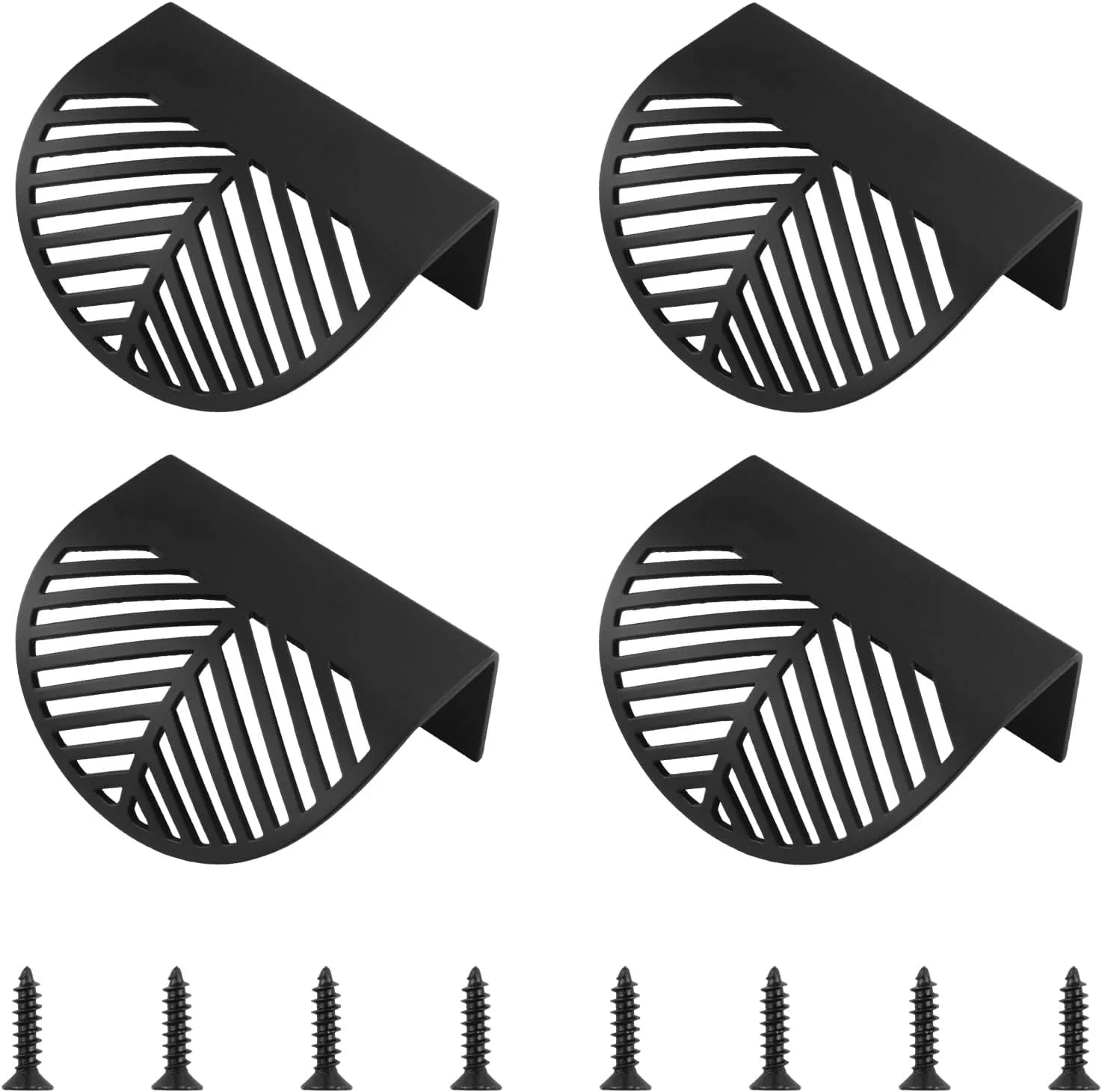 دستگیره لبه انگشتی برنجی جامد MOROBOR، 4 عدد دستگیره کابینت طرح برگ، دستگیره تزئینی مبلمان با پیچ های نصب برای کابینت، کمد، کشو (مشکی)