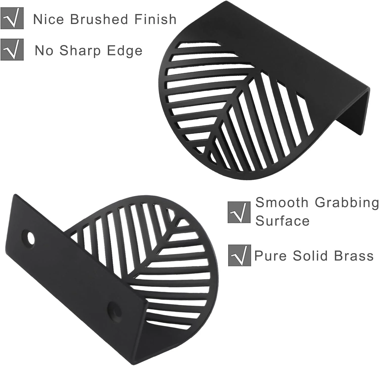 دستگیره لبه انگشتی برنجی جامد MOROBOR، 4 عدد دستگیره کابینت طرح برگ، دستگیره تزئینی مبلمان با پیچ های نصب برای کابینت، کمد، کشو (مشکی)