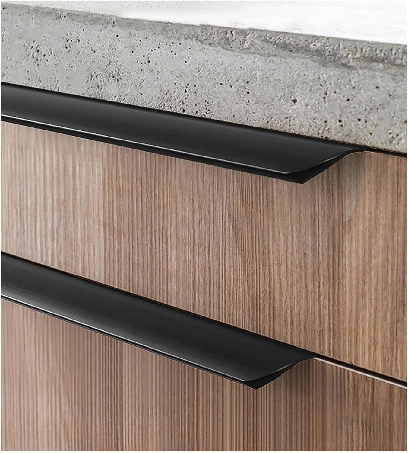 دستگیره های مخفی کشو - دستگیره های لبه انگشتی کمد - دستگیره های آلیاژ آلومینیوم برای کابینت مبلمان، طراحی قوس دایره ای (مشکی، طول 400 میلی متر)