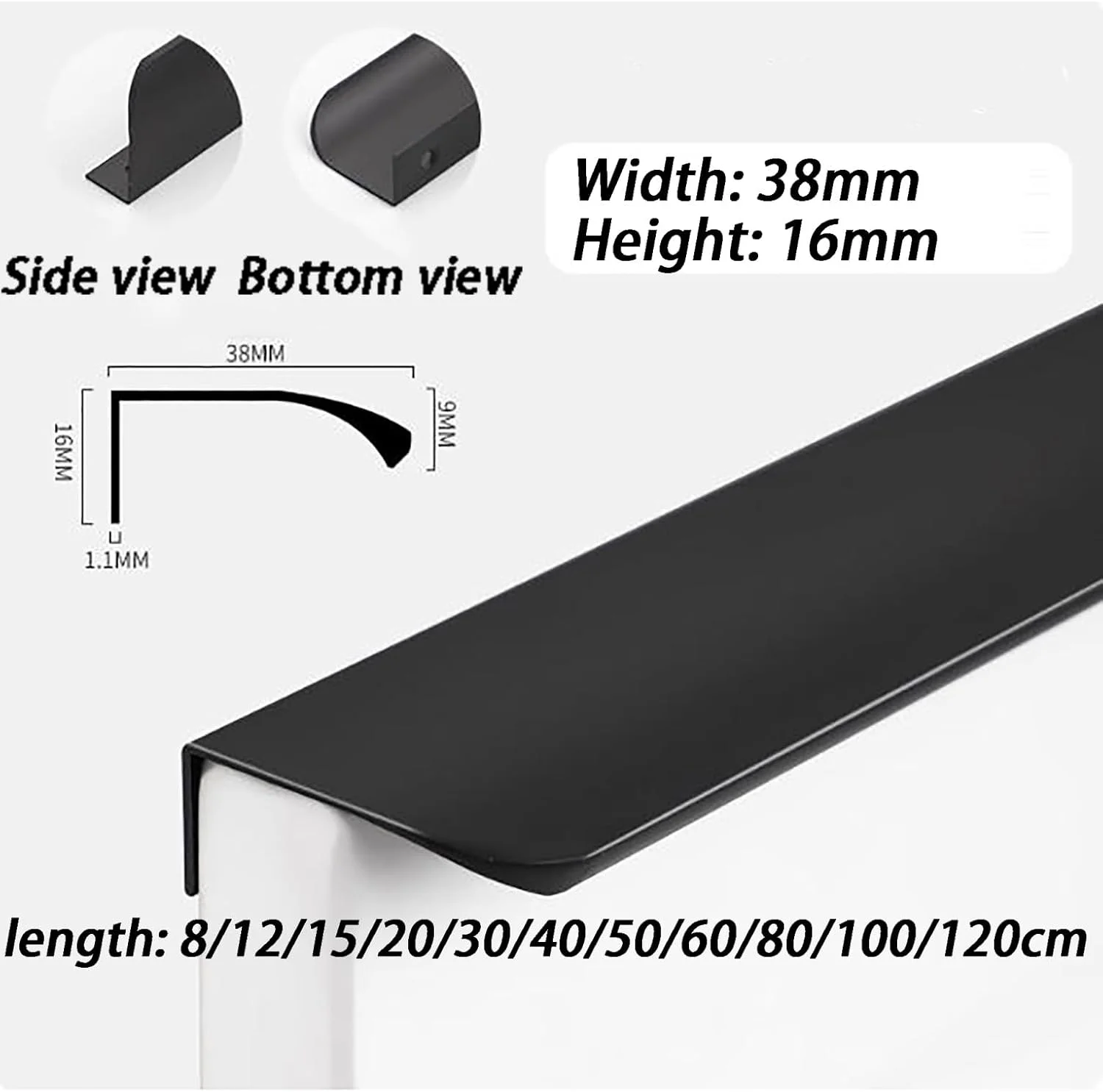 دستگیره های مخفی کشو - دستگیره های لبه انگشتی کمد - دستگیره های آلیاژ آلومینیوم برای کابینت مبلمان، طراحی قوس دایره ای (مشکی، طول 400 میلی متر)