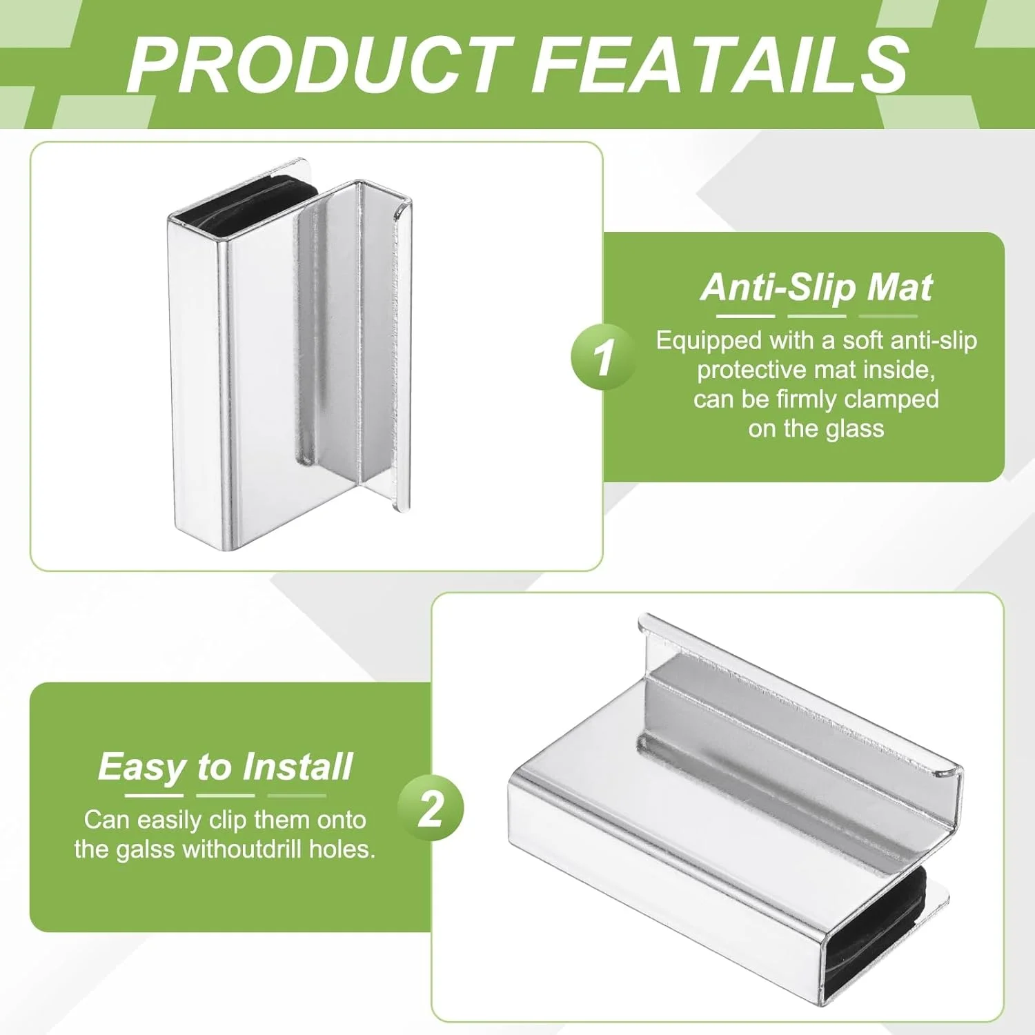 دستگیره لبه شیشه ای 2 عددی سورسیینگ مپ، گیره های درب شیشه ای استیل، دستگیره مخفی درب کابینت برای کشوها، کمد لباس، ویترین شیشه ای، مبلمان، روکش کروم