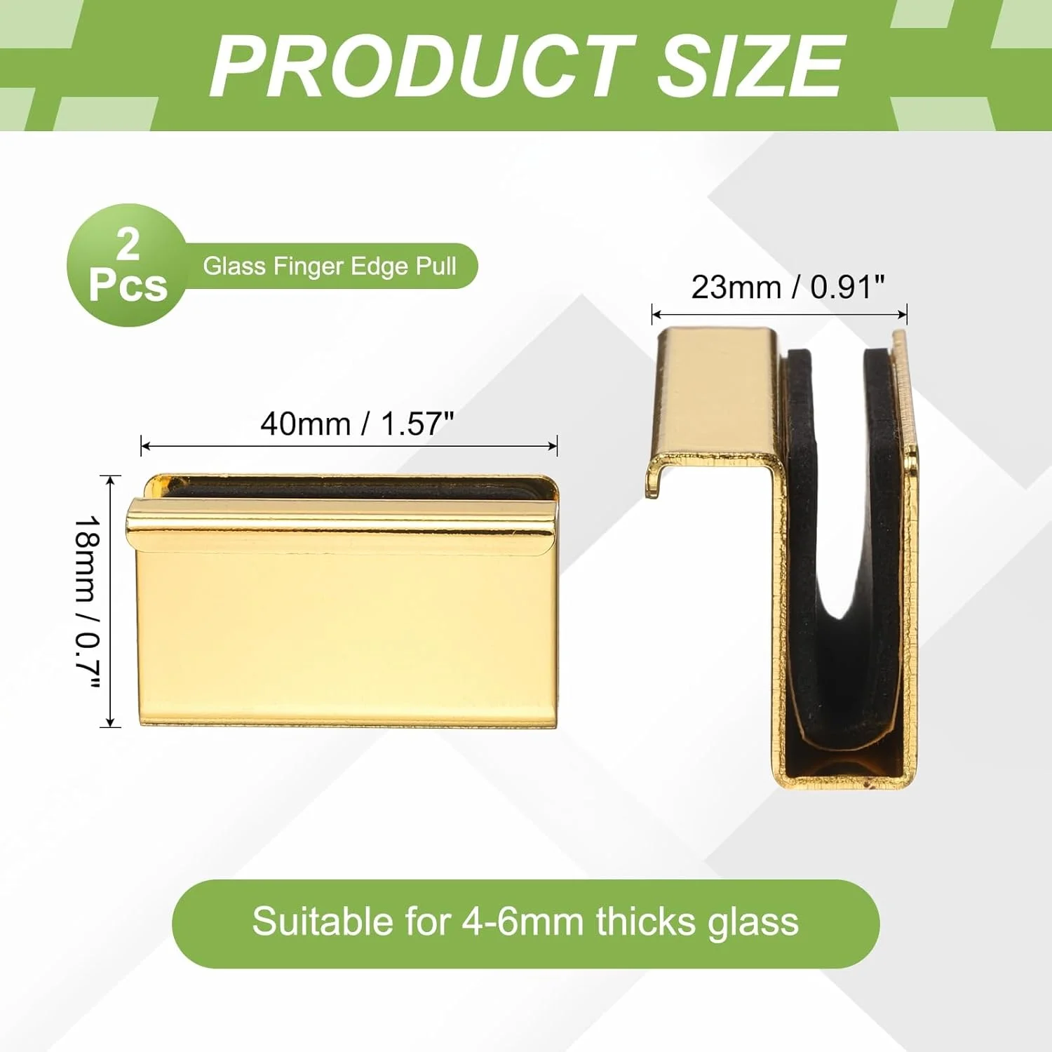 سورسینگ مپ 2 عدد دستگیره لبه شیشه ای انگشتی 1.6 اینچی، گیره های فولادی درب ویترین پنجره، دستگیره مخفی درب کابینت برای کشوها، کمد لباس، ویترین شیشه ای، مبلمان، طلایی