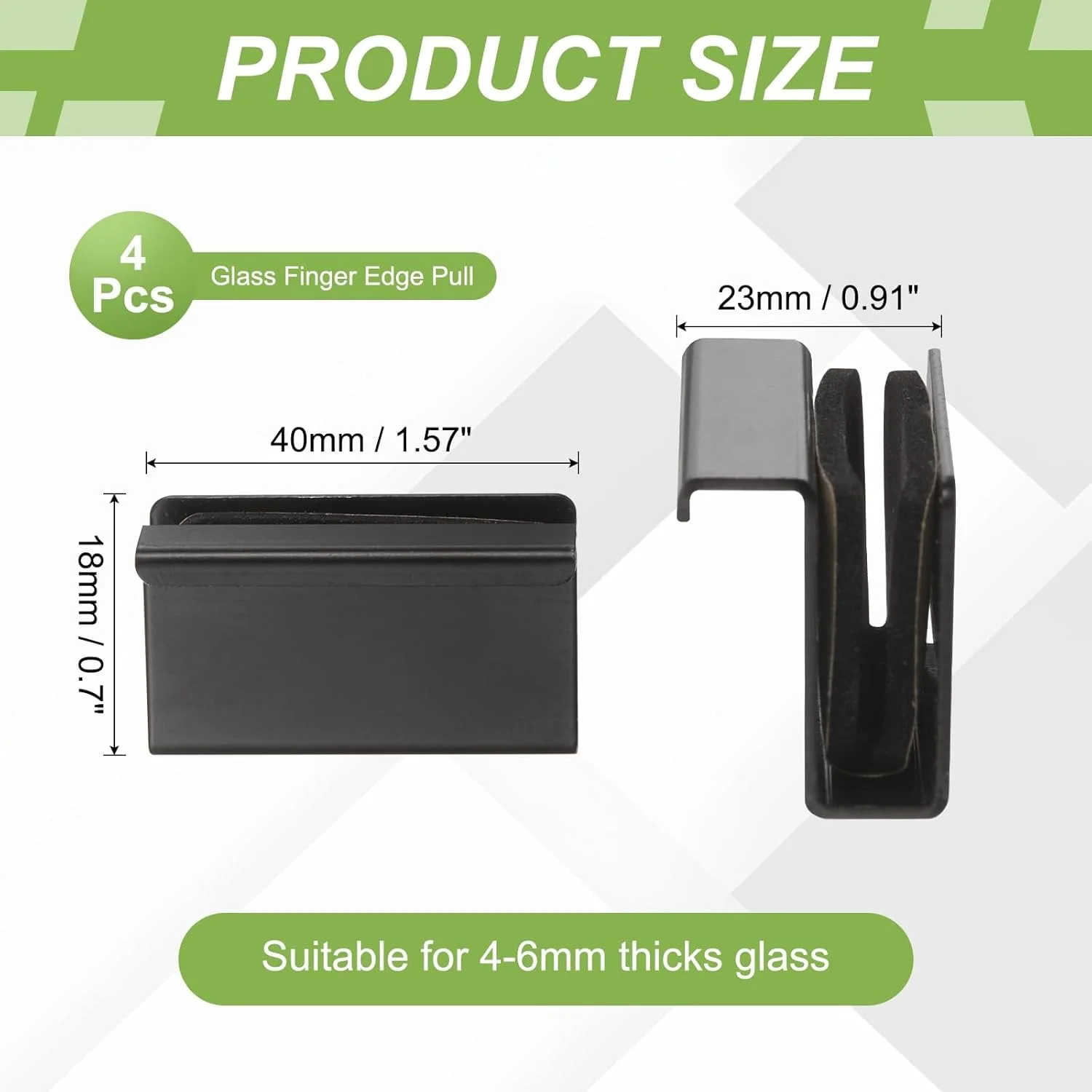 دستگیره لبه شیشه ای 4 عددی سورسیینگ مپ، گیره های درب شیشه ای استیل، دستگیره مخفی درب کابینت برای کشوها، کمد لباس، ویترین شیشه ای، مبلمان، مشکی