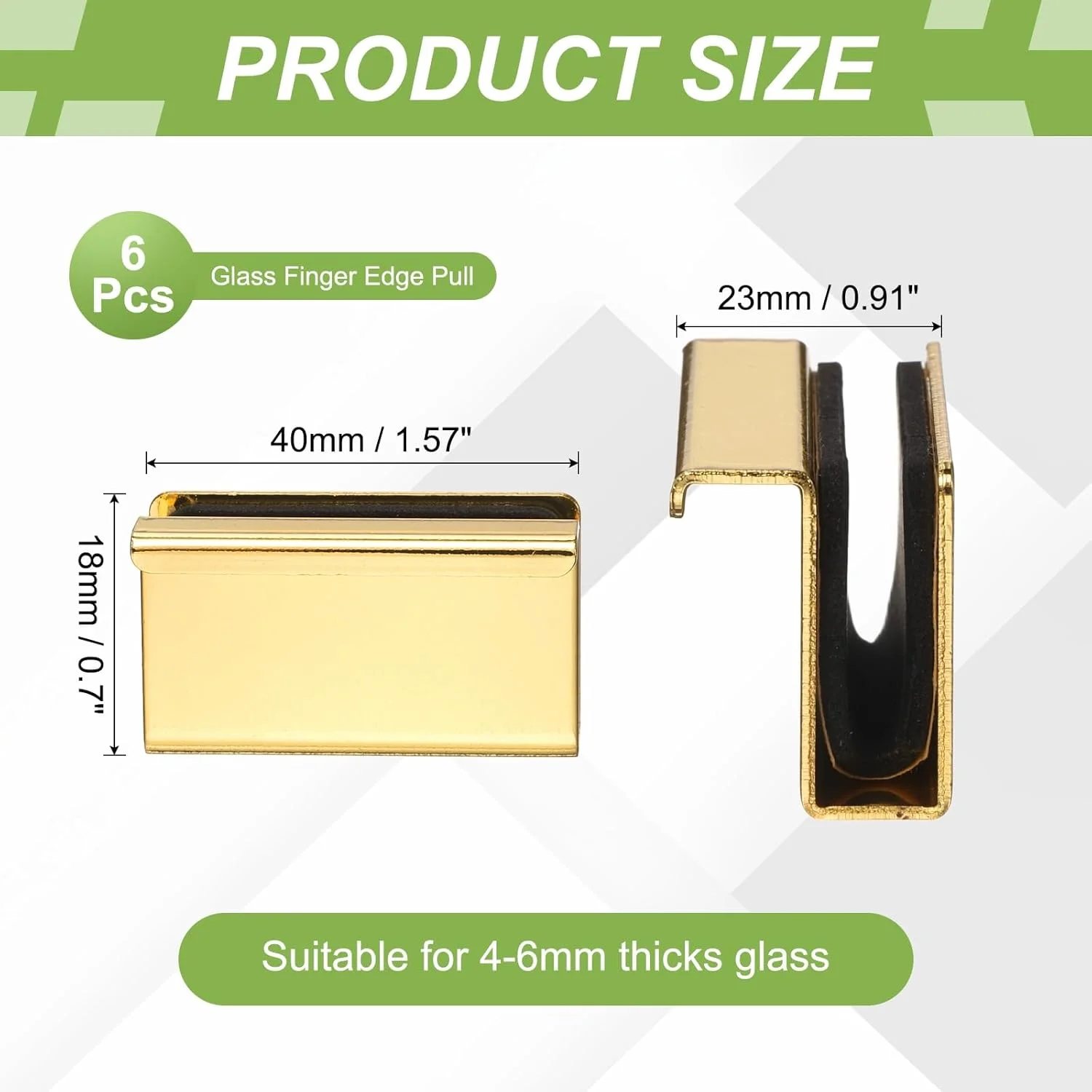 دستگیره لبه شیشه ای 6 عددی سورسیینگ مپ، گیره های درب ویترین فولادی، دستگیره مخفی درب کابینت برای کشوها، کمد لباس، ویترین شیشه ای، مبلمان، طلایی