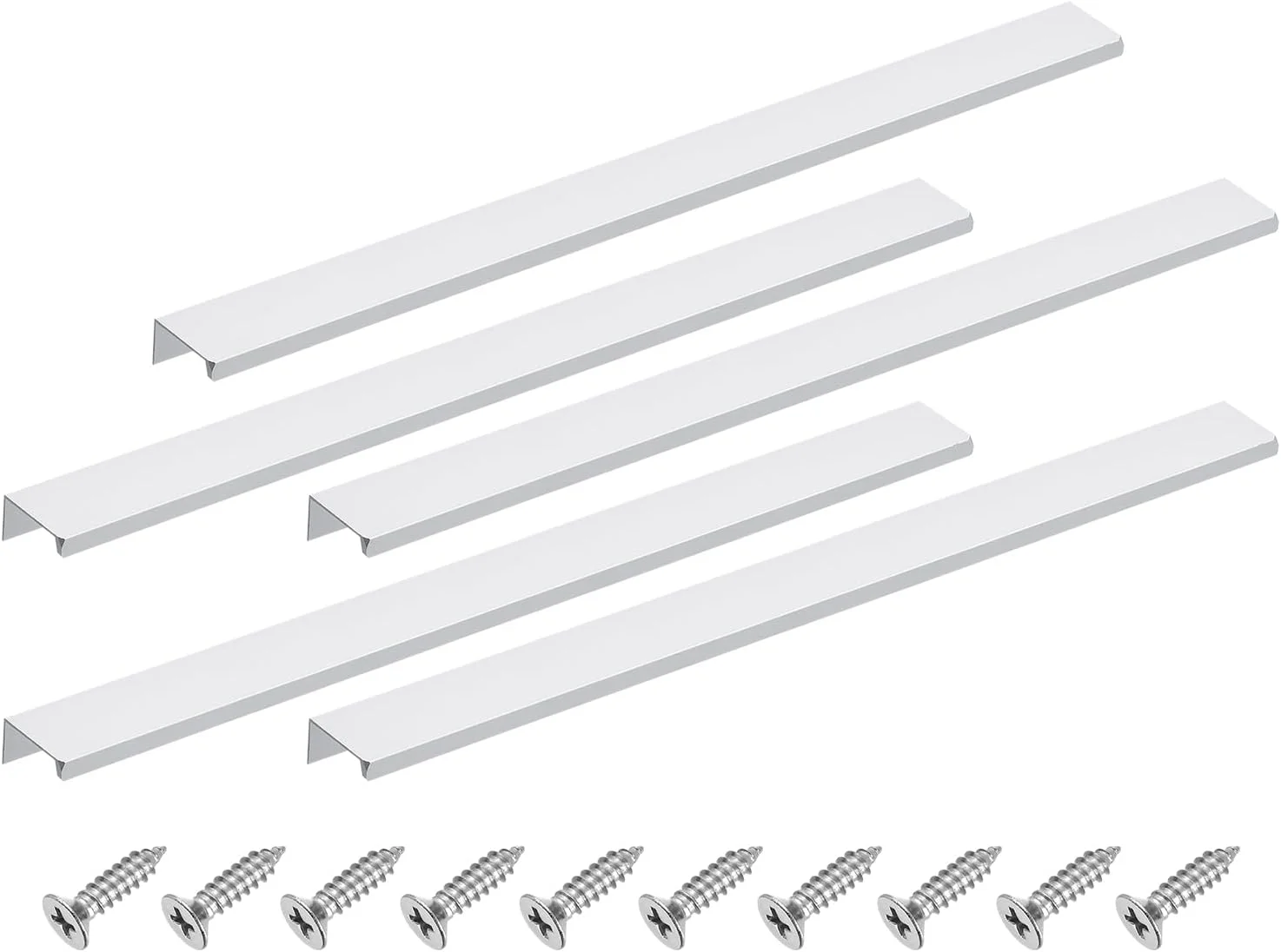 دستگیره لبه انگشتی کابینت سورسیینگ مپ، 5 عدد، 400 میلی متر، دستگیره مخفی پشتی کابینت از جنس آلیاژ آلومینیوم، دستگیره پنهان برای کابینت کشو آشپزخانه منزل، نقره ای