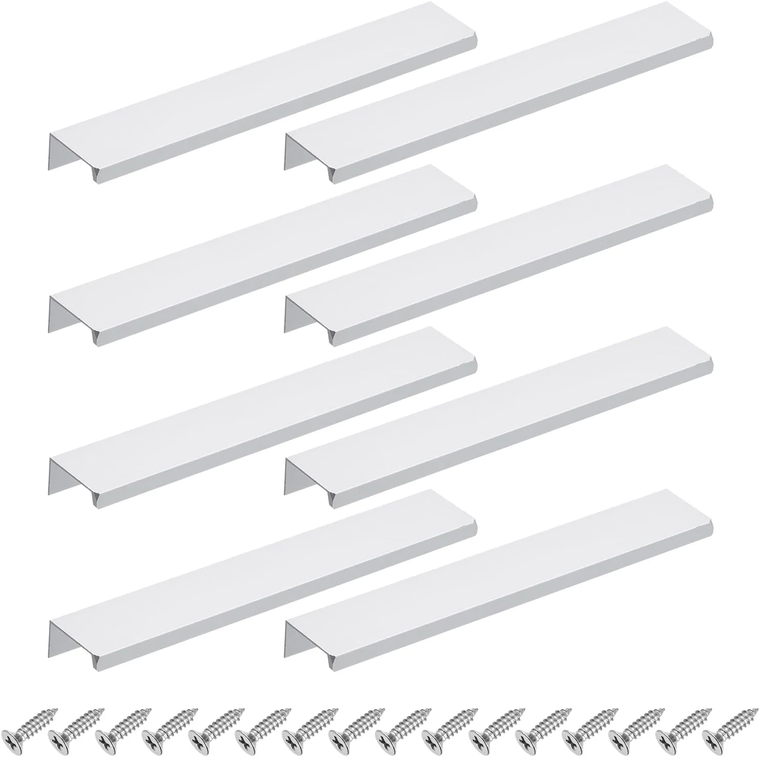 دستگیره لبه انگشتی کابینت سورسیینگ مپ، 8 عدد 200 میلی متر / 7.87 اینچ آلیاژ آلومینیوم نصب پشتی دستگیره های مخفی کابینت دستگیره پنهان برای کابینت کشو آشپزخانه منزل، نقره ای