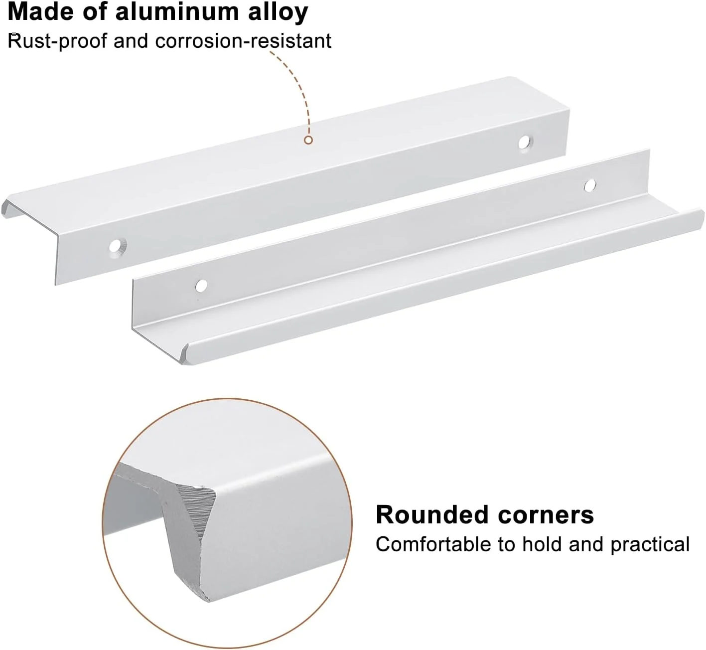 دستگیره لبه انگشتی کابینت سورسیینگ مپ، 8 عدد 200 میلی متر / 7.87 اینچ آلیاژ آلومینیوم نصب پشتی دستگیره های مخفی کابینت دستگیره پنهان برای کابینت کشو آشپزخانه منزل، نقره ای