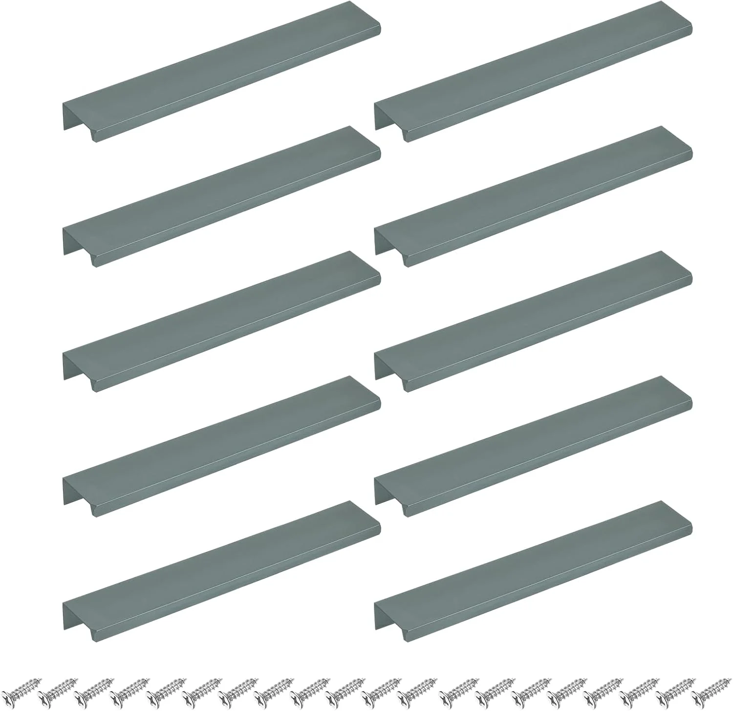 دستگیره لبه انگشتی کابینت سورسیینگ مپ، 10 عدد، 200 میلی متر / 7.87 اینچ، دستگیره مخفی پشتی آلیاژ آلومینیوم، دستگیره پنهان برای کابینت کشو آشپزخانه منزل، خاکستری