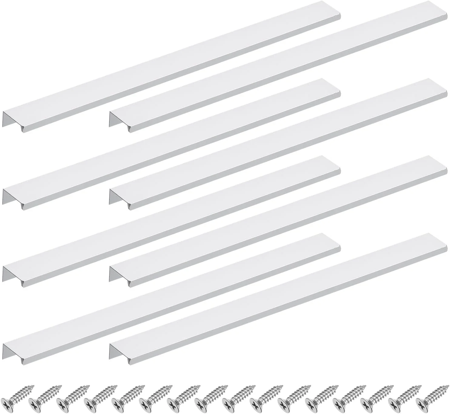 سورسینگ مپ دستگیره لبه انگشتی کابینت، 8 عدد 400 میلی متر / 15.75 اینچ آلیاژ آلومینیوم نصب پشتی دستگیره های مخفی کابینت دستگیره پنهان برای کابینت کشو آشپزخانه منزل، نقره ای