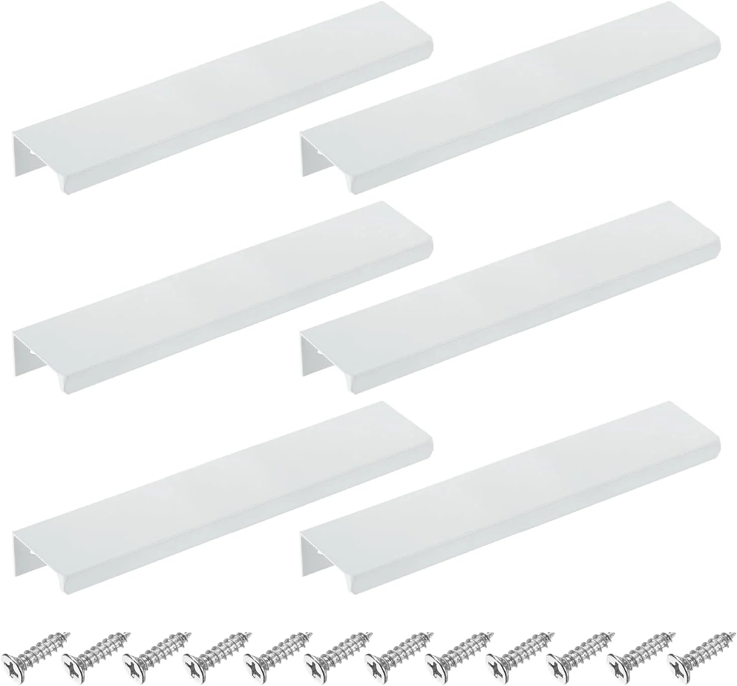 سورسینگ مپ دستگیره لبه انگشتی کابینت، 6 عدد 150 میلی متر / 5.91 اینچ آلیاژ آلومینیوم نصب پشتی دستگیره های مخفی کابینت دستگیره پنهان برای کابینت کشو آشپزخانه منزل، سفید