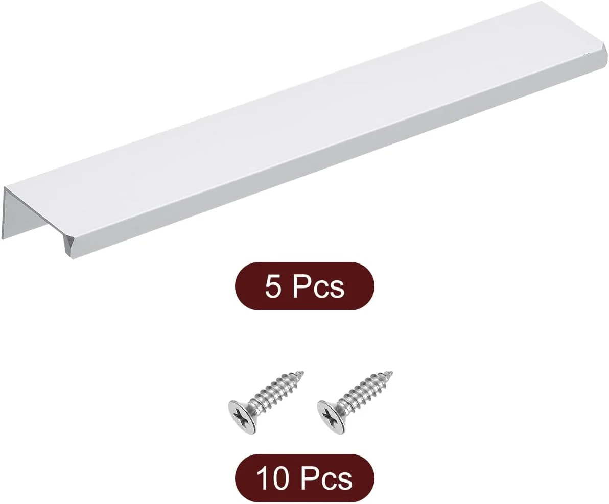 سورسینگ مپ دستگیره لبه انگشتی کابینت، 5 عدد 200 میلی متر / 7.87 اینچ آلیاژ آلومینیوم نصب پشتی دستگیره های مخفی کابینت دستگیره پنهان برای کابینت کشو آشپزخانه منزل، نقره ای