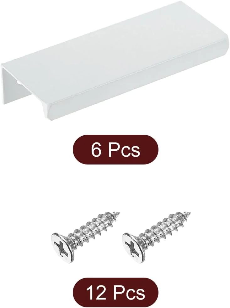 دستگیره لبه انگشتی کابینت سورسینگ مپ، 6 عدد 80 میلی متر / 3.15 اینچ آلیاژ آلومینیوم نصب پشتی دستگیره های مخفی کابینت دستگیره پنهان برای کابینت کشو آشپزخانه منزل، سفید