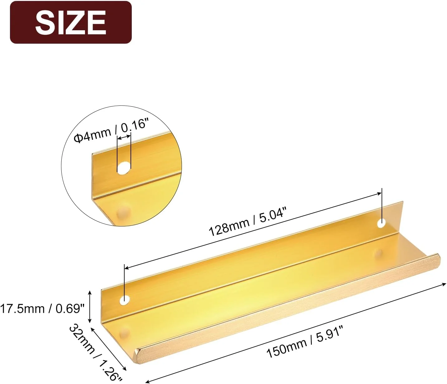 دستگیره لبه انگشتی کابینت سورسیینگ مپ، 8 عدد، 150 میلی متر / 5.91 اینچ، دستگیره مخفی پشتی آلیاژ آلومینیوم برای کابینت کشو آشپزخانه منزل، طلایی