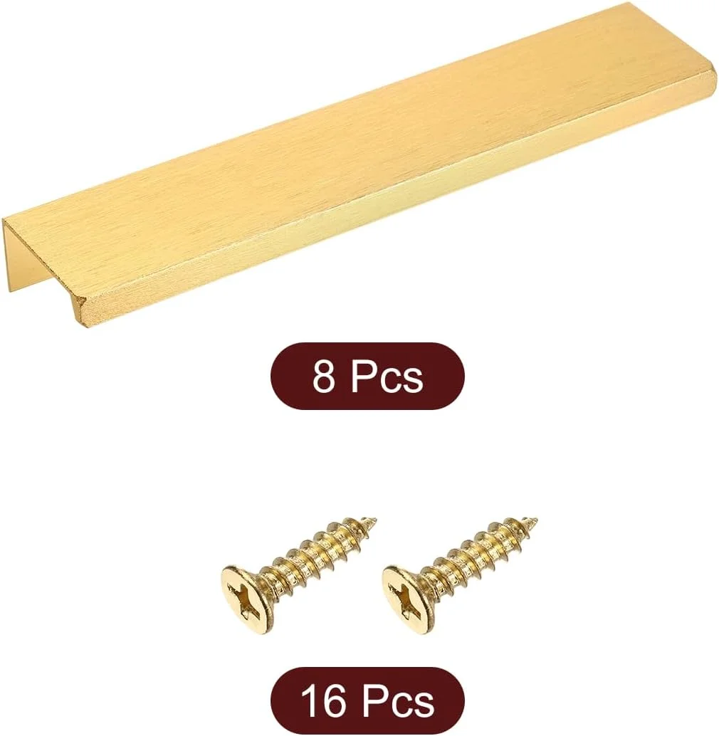 دستگیره لبه انگشتی کابینت سورسیینگ مپ، 8 عدد، 150 میلی متر / 5.91 اینچ، دستگیره مخفی پشتی آلیاژ آلومینیوم برای کابینت کشو آشپزخانه منزل، طلایی