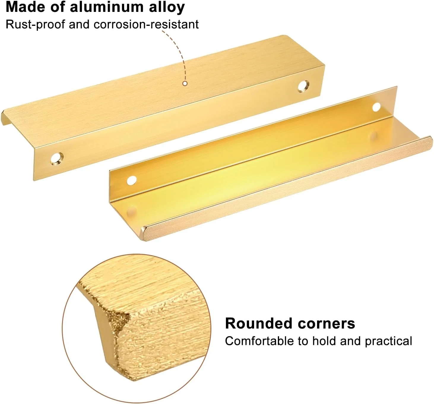 دستگیره لبه انگشتی کابینت سورسیینگ مپ، 8 عدد، 150 میلی متر / 5.91 اینچ، دستگیره مخفی پشتی آلیاژ آلومینیوم برای کابینت کشو آشپزخانه منزل، طلایی