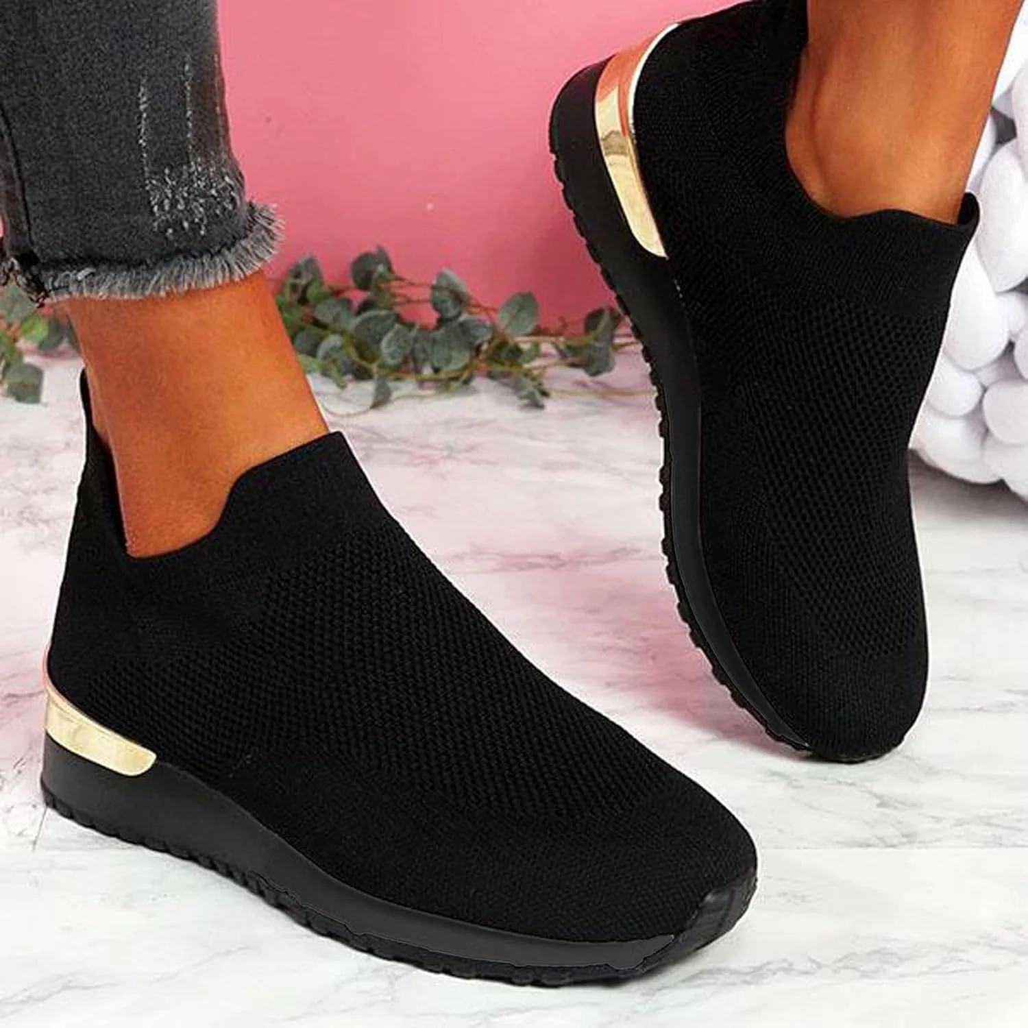 کفش پیاده روی زنانه JEUROT، کفش های ضد لغزش با پشتیبانی از قوس پا، کفش های بافتنی تنفسی پلتفرم، کفش های دویدن سبک وزن و غیر رسمی