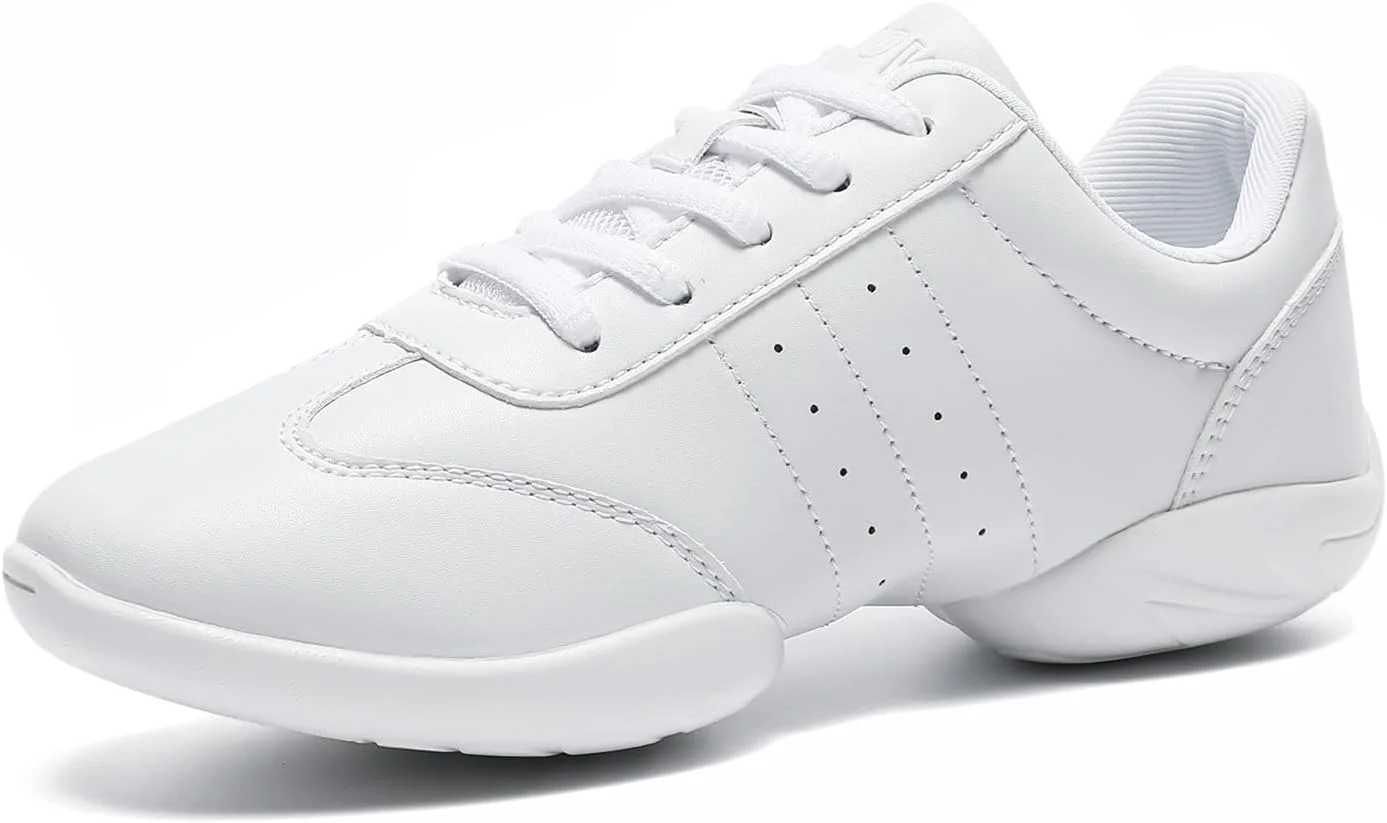 کفش های سفید تشویق HWJHMX برای دختران، زنان و جوانان، کفش های تشویق تیمی، کفش های ورزشی تشویق، کفش های تخت ورزشی راحت و نرم و تنفسی برای کودکان