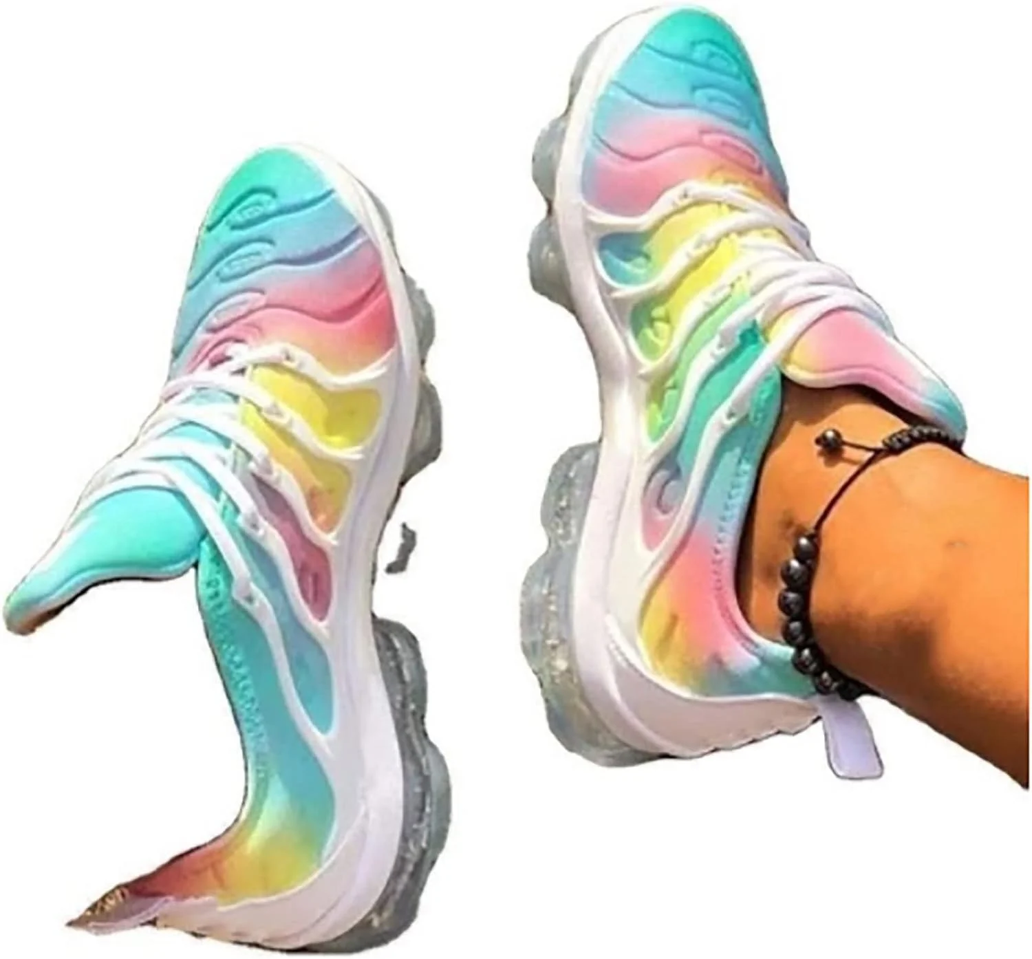 کفش ورزشی زنانه IVYILA، کفش کتانی زنانه، کفش ورزشی چند رنگ تابستانی برای فضای باز، راحت و بند دار، سایز بزرگ، کفش دویدن