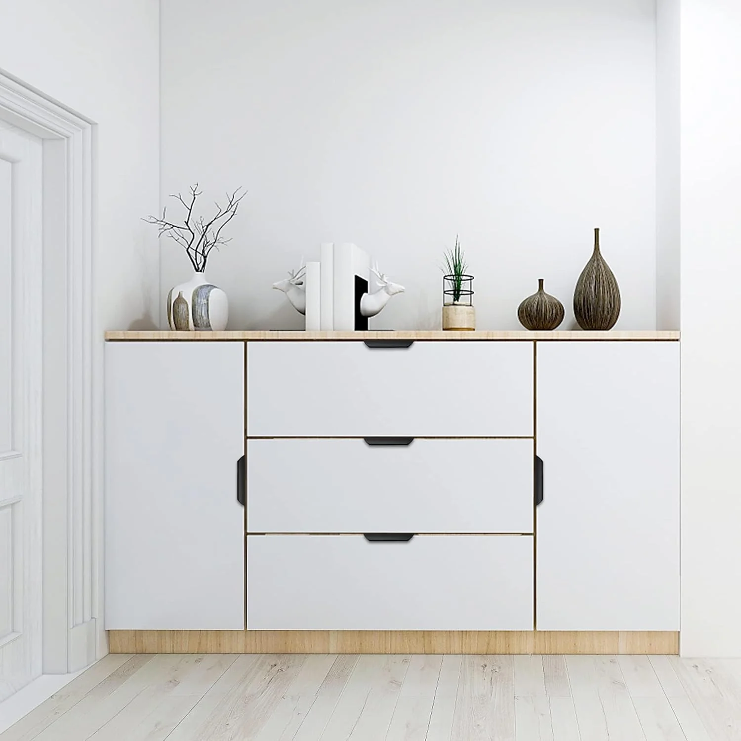 AUFUYAOLIN بسته 10 عددی دستگیره های لبه مشکی کابینت، دستگیره های 3.15 اینچی کابینت آشپزخانه، دستگیره های کشو، دستگیره های زبانه ای آلومینیومی مدرن مخفی برای درب کمد، مشکی مات