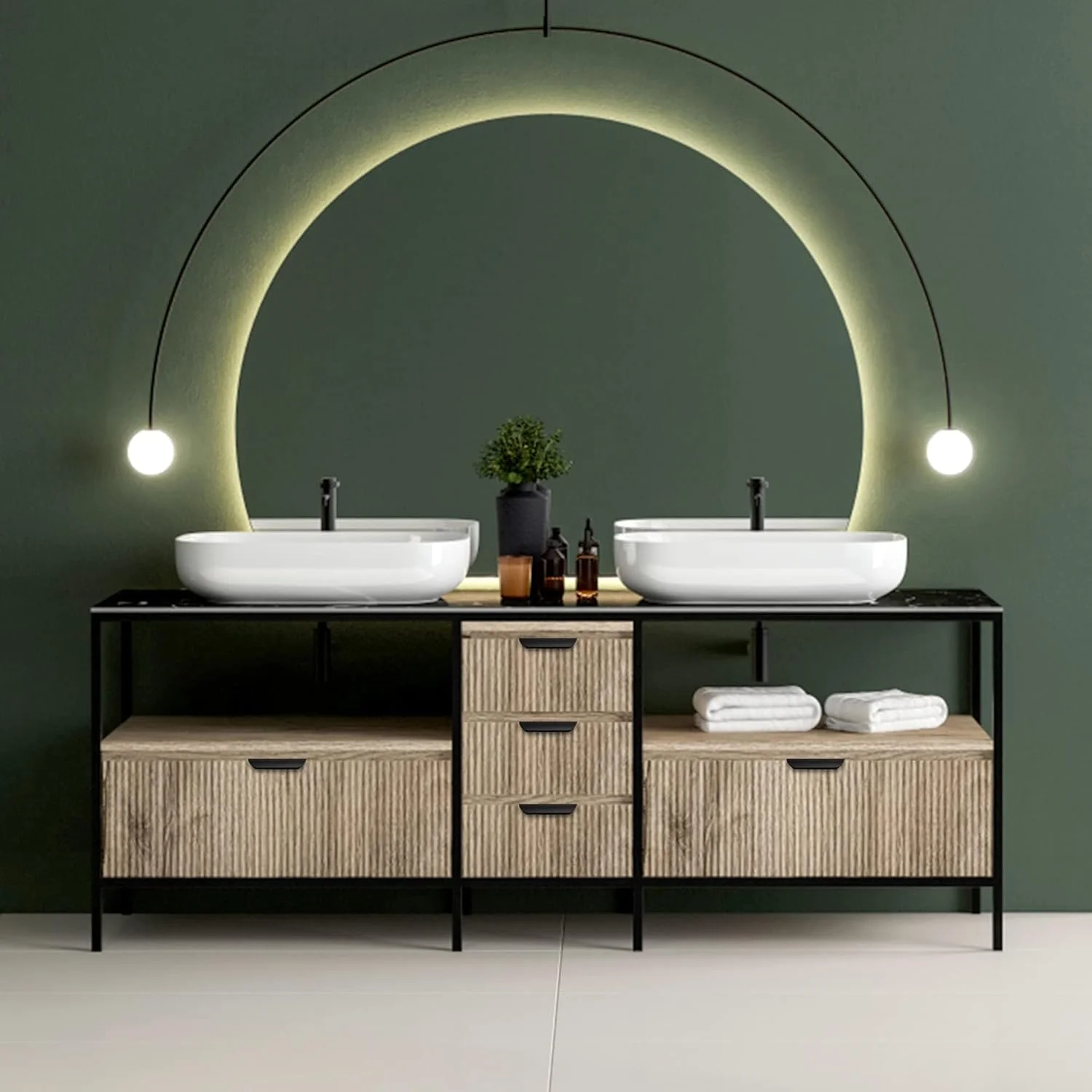 AUFUYAOLIN بسته 10 عددی دستگیره های لبه مشکی کابینت، دستگیره های 3.15 اینچی کابینت آشپزخانه، دستگیره های کشو، دستگیره های زبانه ای آلومینیومی مدرن مخفی برای درب کمد، مشکی مات